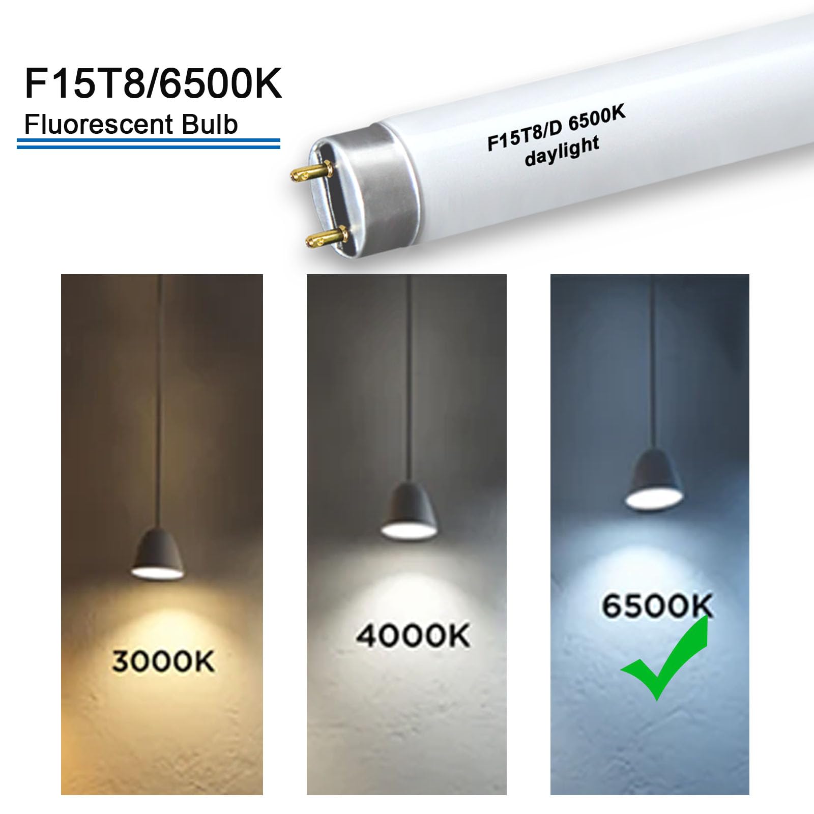 KosunRefill F15T8/D Daylight 18Inch 15 Watt T8 Straight Tube,F15T8/DL T8 Linear Preheat Lighting Lamps,G13 Medium Bi-Pin Base, 6