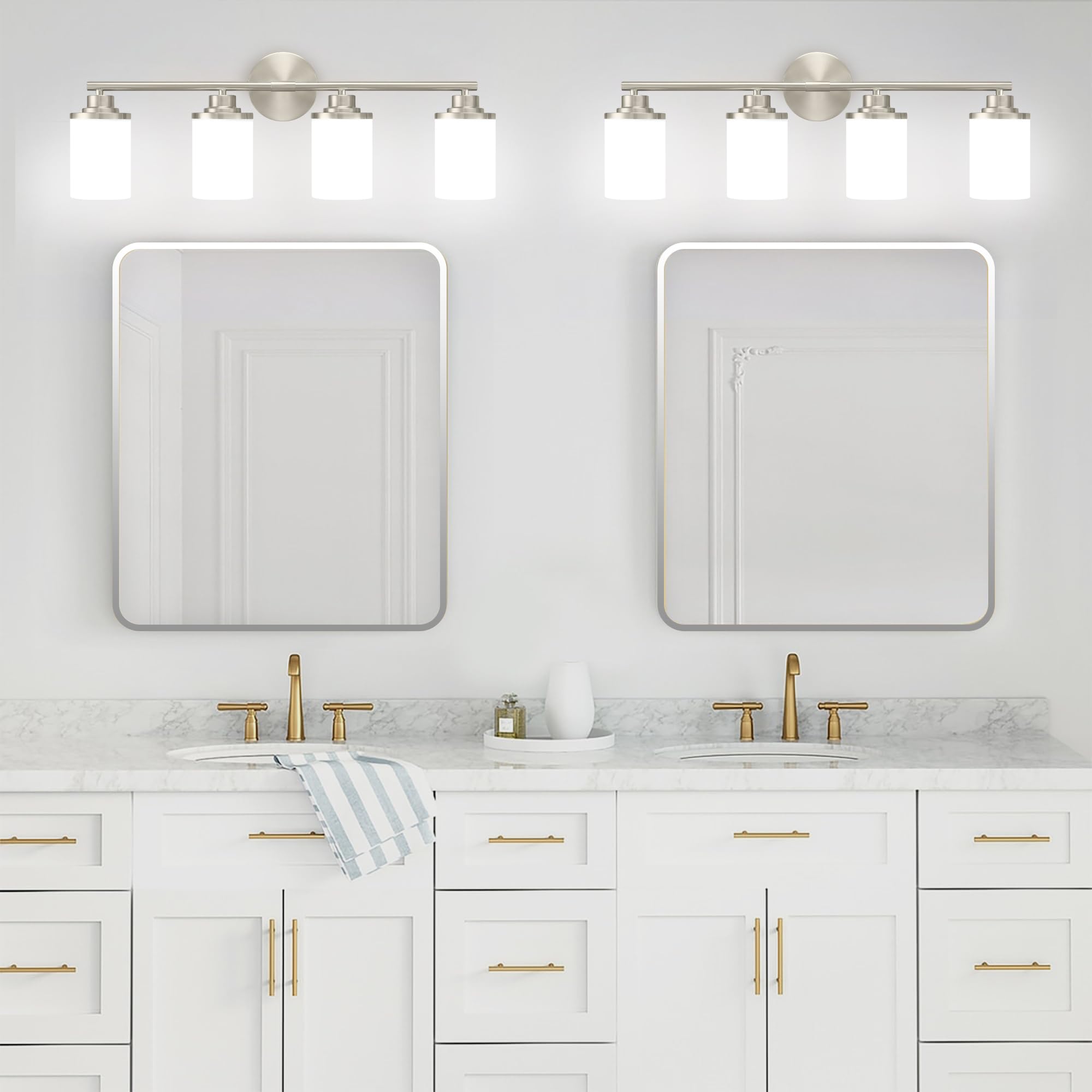 Halialumi Bathroom Light Fixtures,Brushed Nickel Bathroom Lights,4-Light Vanity Light,Bathroom Light Over Mirror,Modern Bathroom Vanity Light Fixture,Bathroom Sconces With Frosted Glass