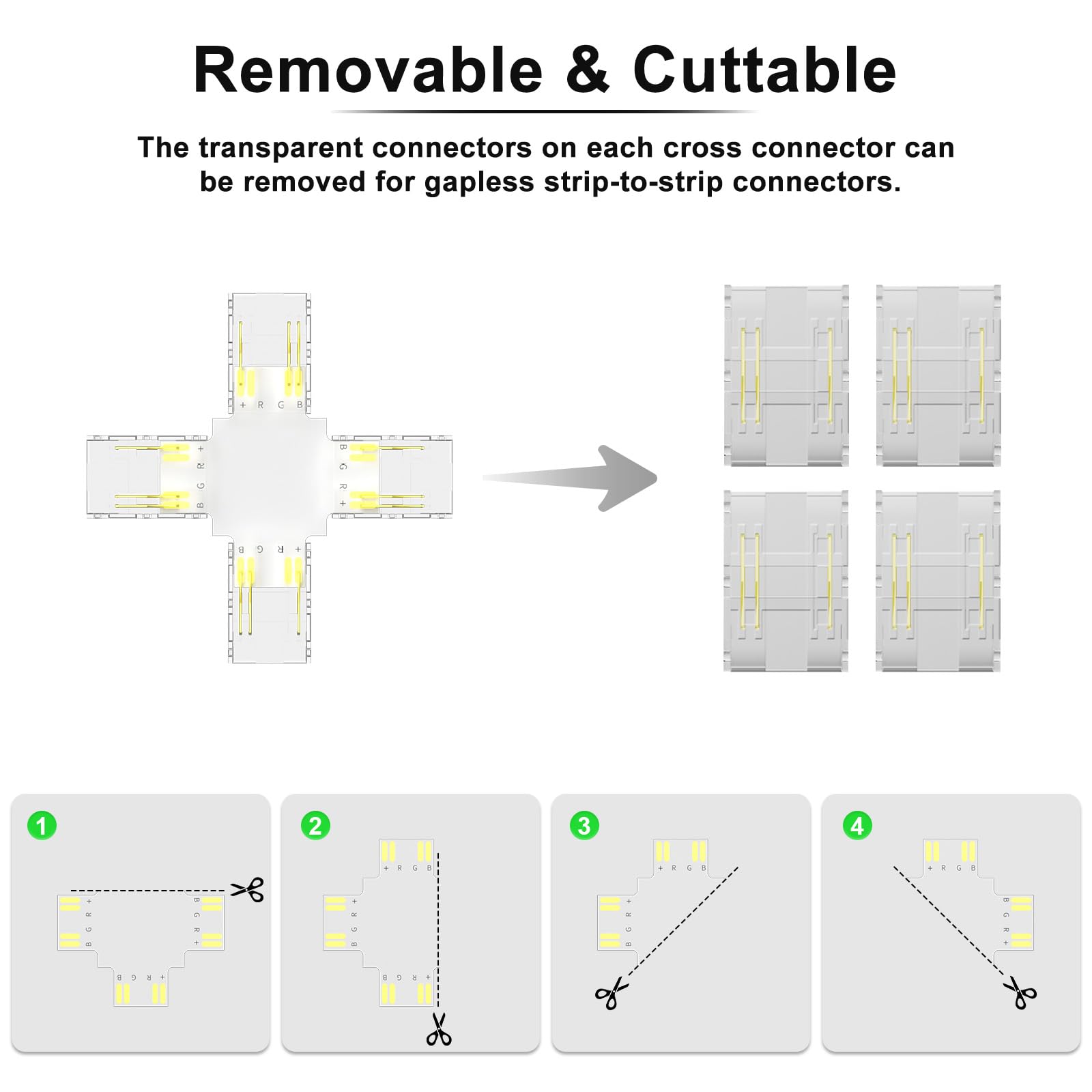 Pautix 10Mm Connectors 6Pcs Cross Connectors,Solderless Terminal Extension Connection For 3-Pin Cct Cob Led Strip Lights,Not For