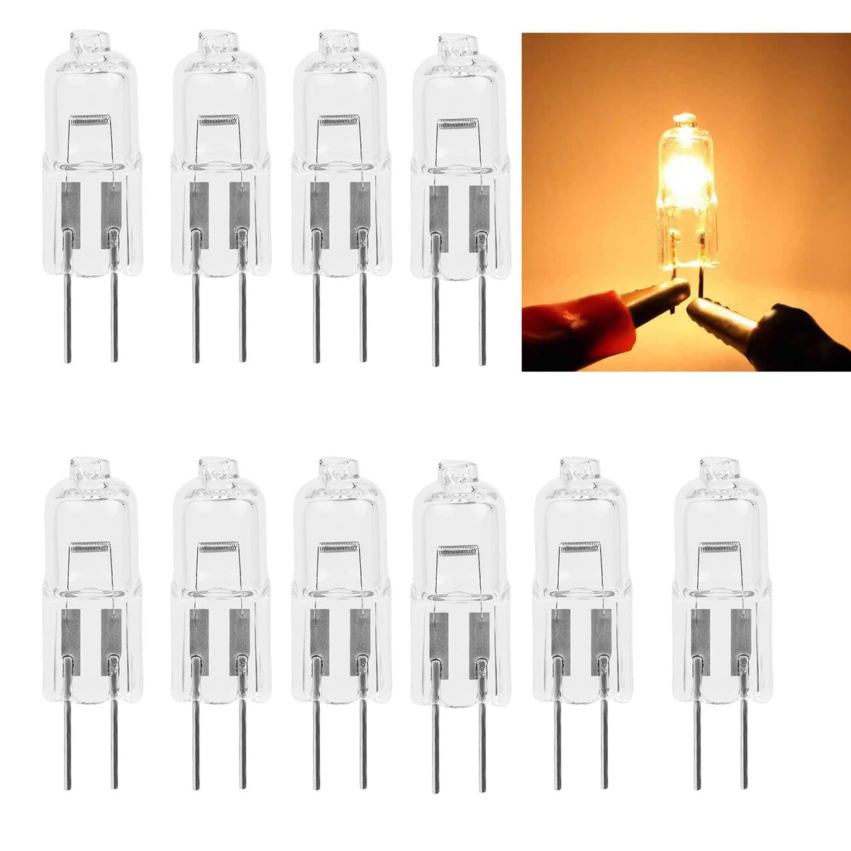 Weihong G4 Halogen Bulb,12V 10W/20W 2800K Warm White 2 Pin Halogen Lamp,G4 Clear Bulb Lamp For Crystal Chandeliers Kitchen,Livin