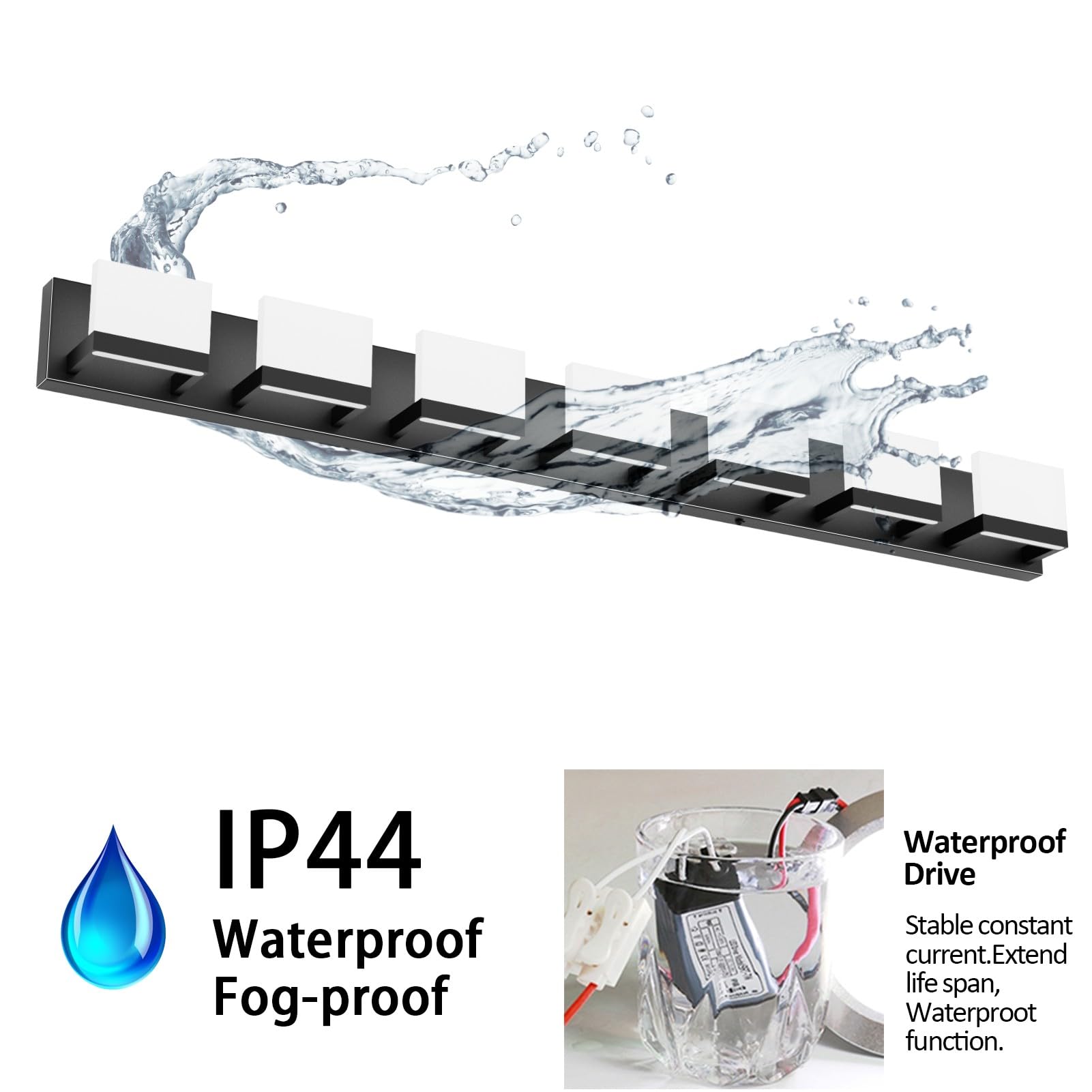 Tipace LED Bathroom Vanity Light Fixtures, 7 Lights, Matte Black, Model GW-1103, Non-Dimmable, Up and Down Lighting for Mirror