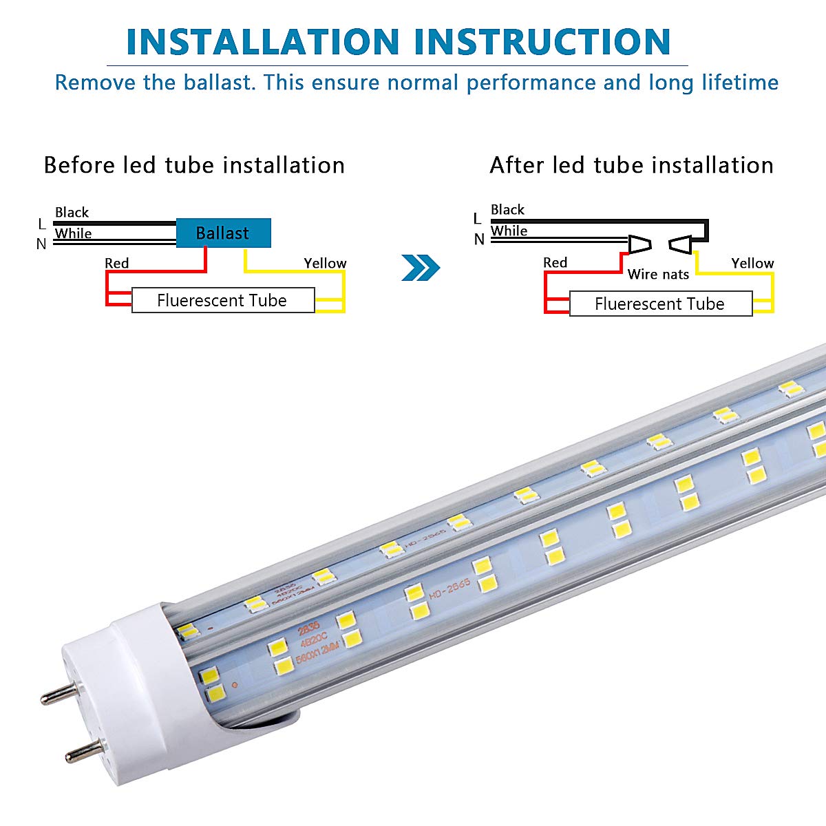 25Pack, T8 Led Bulbs 4Ft Tube Light, 60W 6500Lm 6000K Cold White, 4 Foot Flourescent Tube Replacement, 4 Row V Shape 270 Degree,