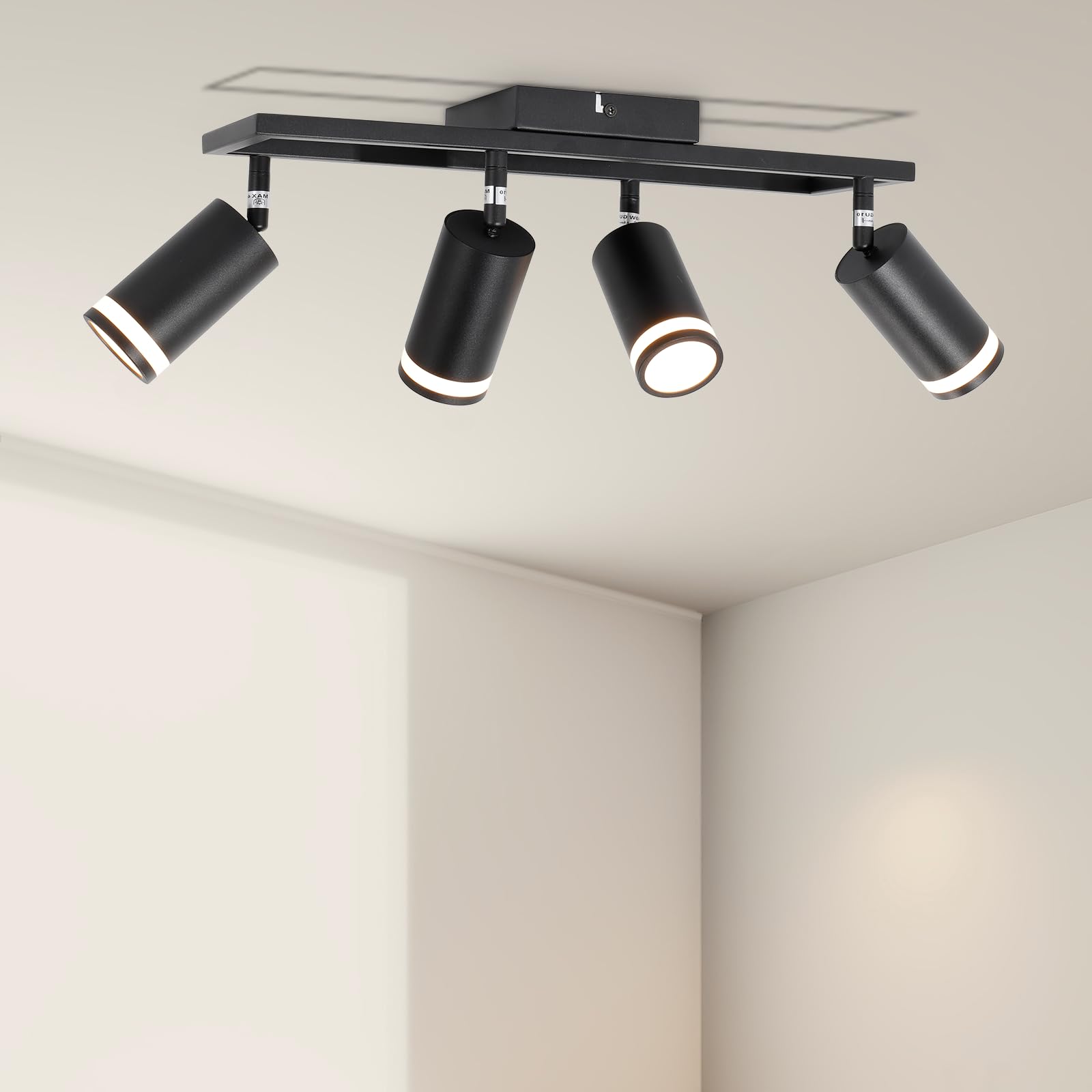Ketom 4-Light Track Lighting Fixtures Ceiling, Gu10 Black Led Ceiling Spotlight, Modern Track Light Kit For Kitchen Hallway Bedroom Living Room