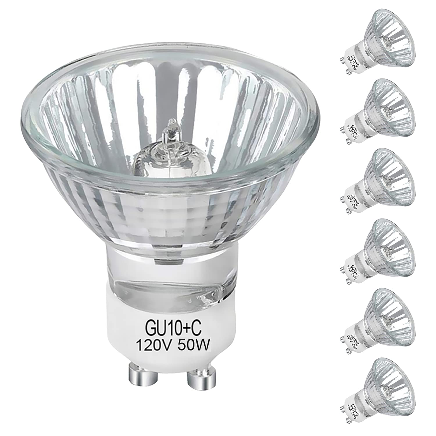 Gu10 Halogen 50W Bulbs, 6 Pack Gu10+C 120V 50W Halogen Light Bulbs, Dimmable Mr16 Gu10 Light Bulb For Track & Recessed Lighting,