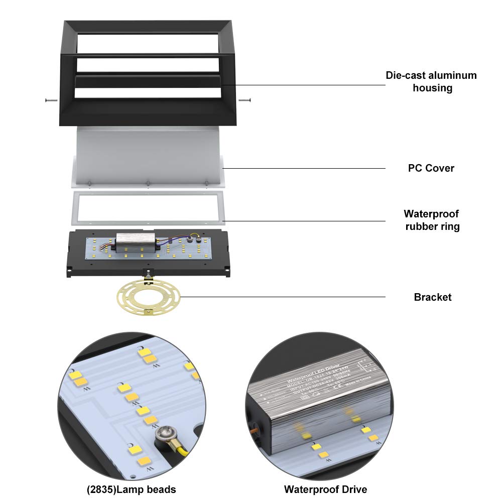 Sytmhoe Modern Led Outdoor Wall Sconce, 24W Matte Black, 3-Color Changeable, Patio Light