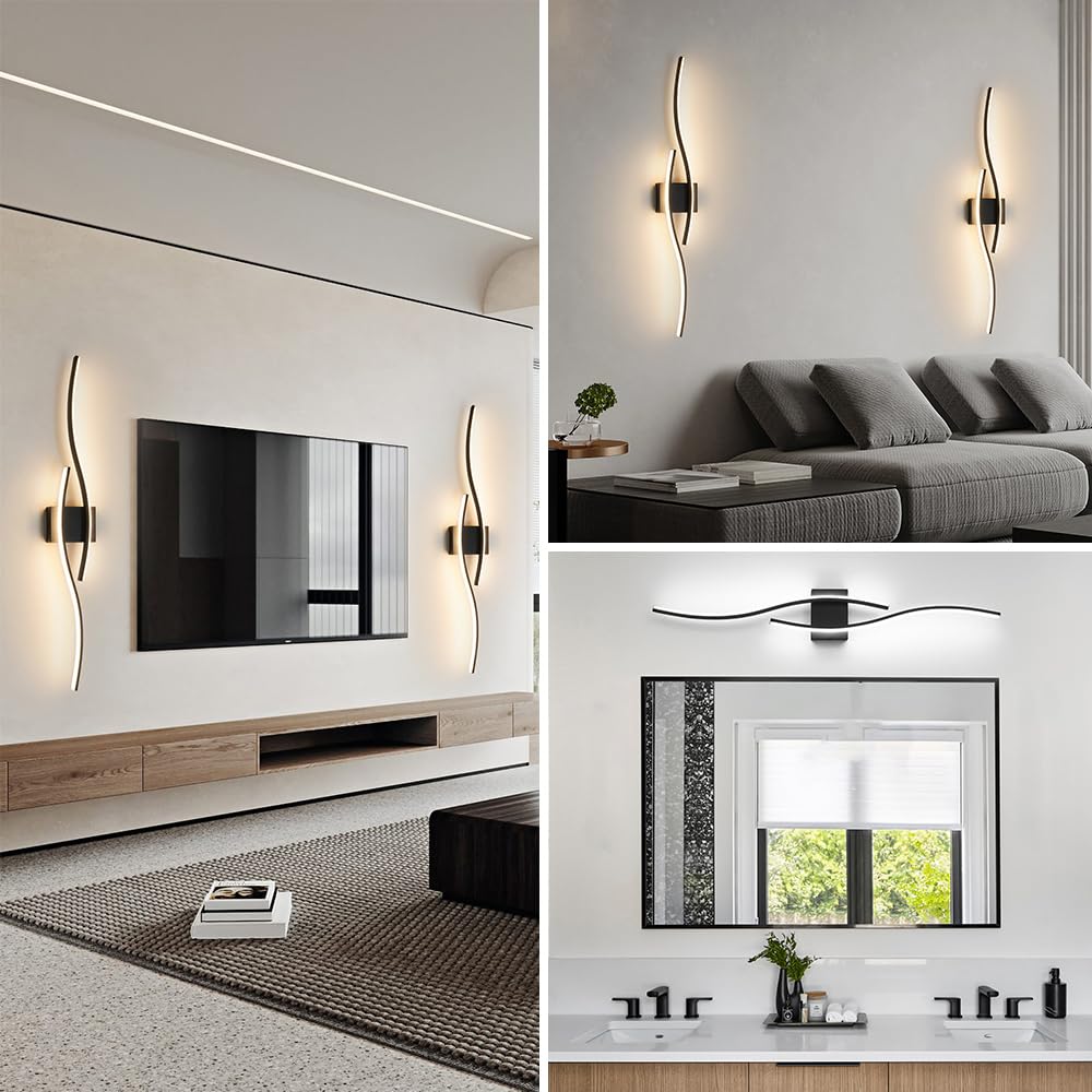 Daunton Modern LED Vanity Light, 40.5" Black Aluminum Fixture with Remote Control, Bathroom Wall Sconce for Bedroom & Living Room