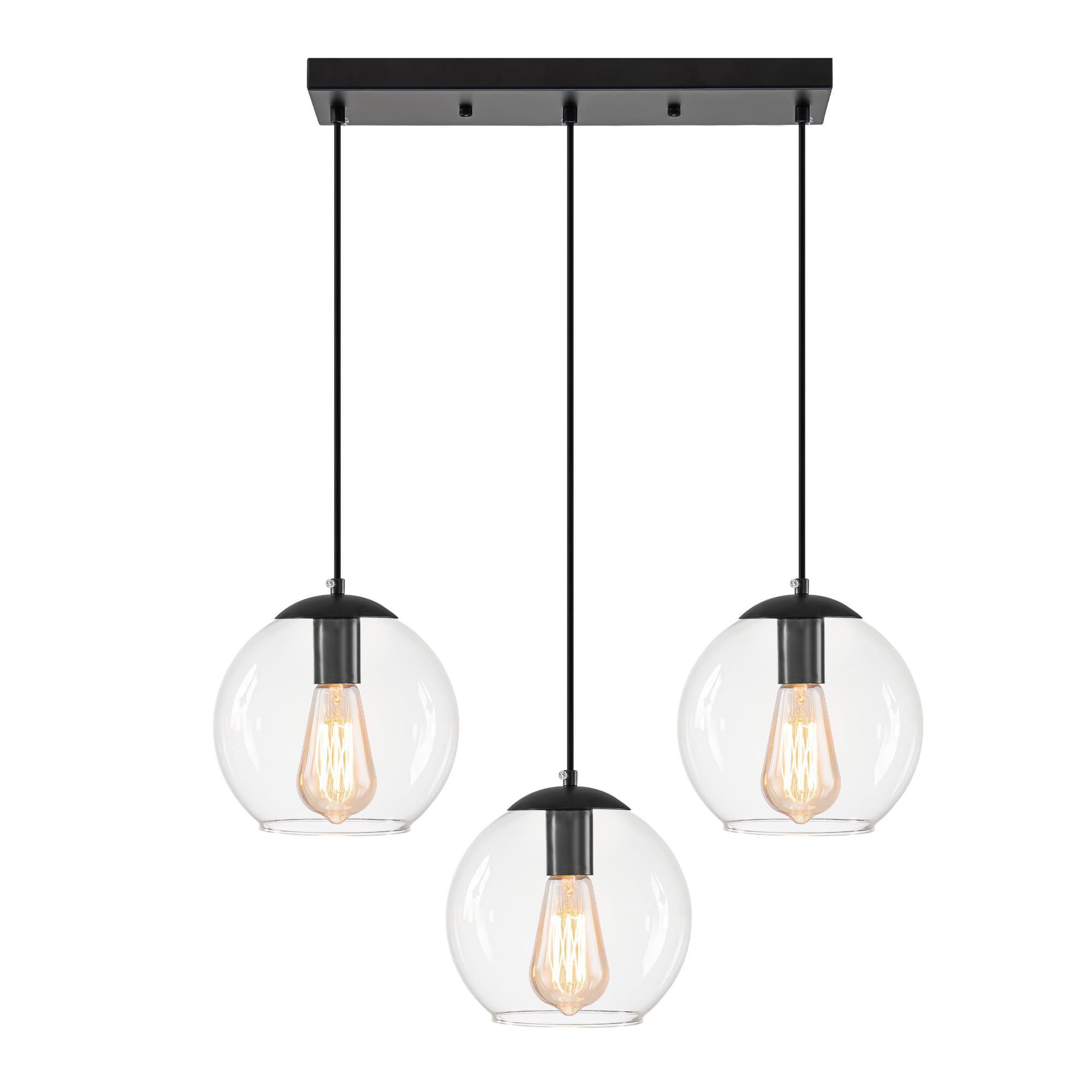 LMSOD Globe Pendant Light, Modern Hanging Lighting Fixture, Classic Cluster Chandelier with Clear Glass Shades(Black, 3 Lights, 