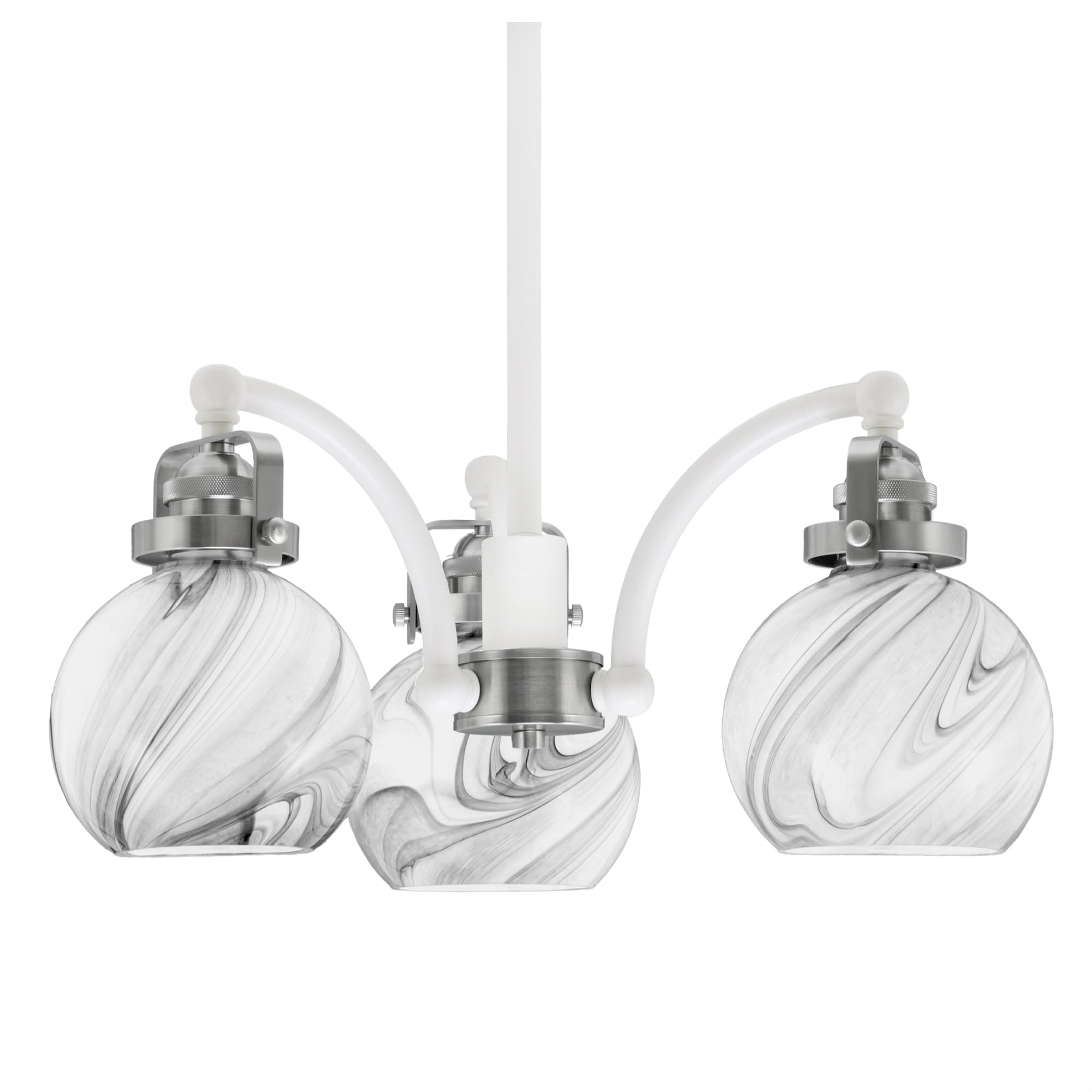 Easton Downlight, 3 Light, Chandelier Shown In White & Brushed Nickel Finish With 5.75&quot; Onyx Swirl Glass