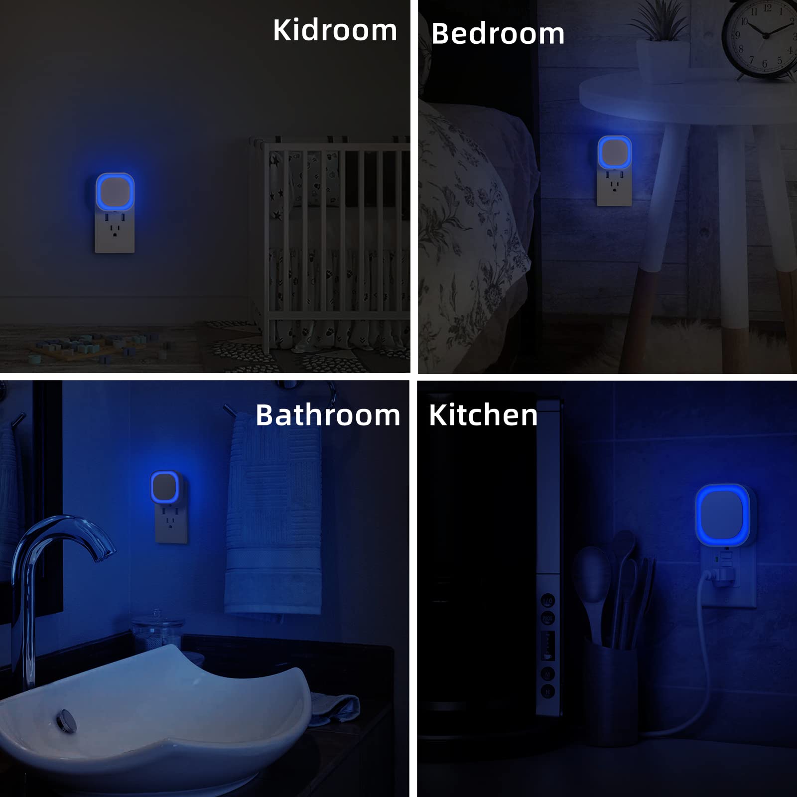 Yunlex 6 Pack Plug In Dimmable Night Light, Soft Night Light, Auto Dusk To Dawn Sensor, Azure Led Wall Night Light, Square Night