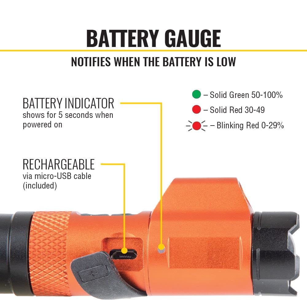 Klein Tools 56040 Magnetic LED Flashlight - 350 Lumen, Rechargeable, Twist Focus, Red, Aluminum, USB Charging Cable