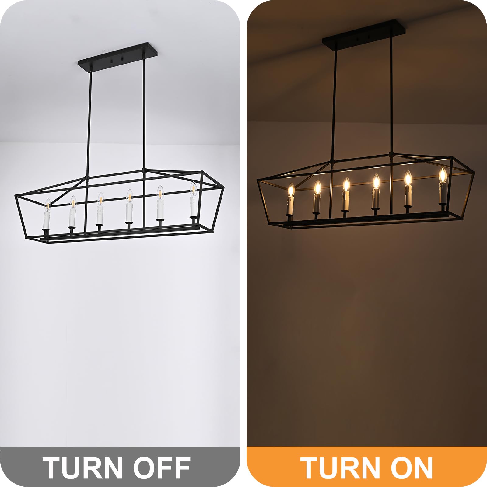 Winshen 6-Light Black Island Lighting  Industrial Pendant Light Fixtures Candle-Style For Kitchen Dining Room Living Room  E12 Bulb Base