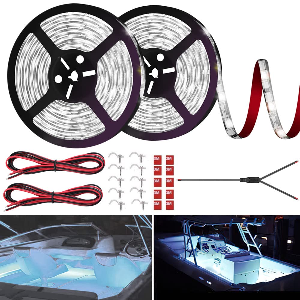 HOKIION LED Boat Strip Lights - Waterproof Under Gunnel Lights, 32.8FT, Copper, White, Ideal for Pontoon Bass Fishing Yacht Kayak