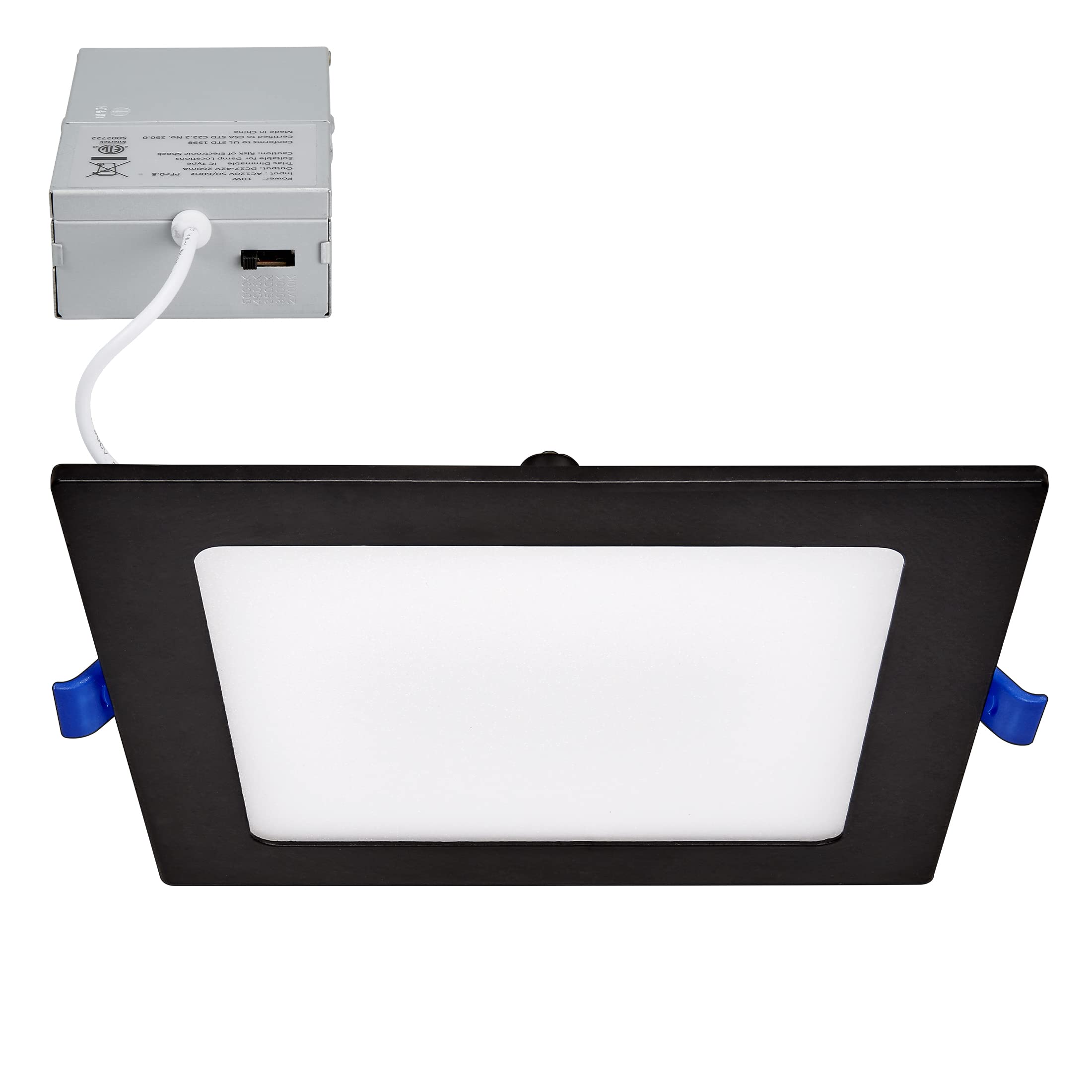 Maxxima 6 in. Square Ultra Thin Recessed LED Downlight 1000 Lumens, Black Trim, Color Selectable 2700K/3000K/3500K/4000K/5000K, 