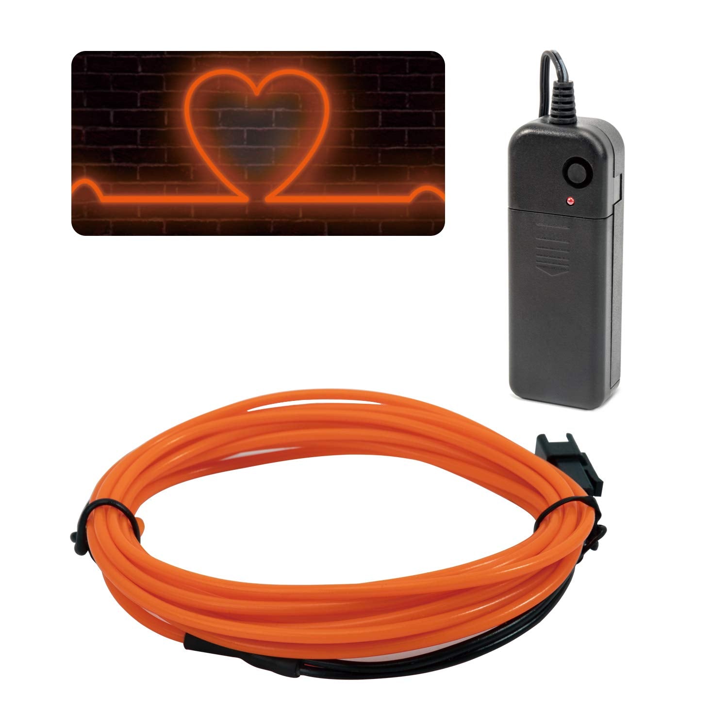 Jiguoor El Wire Battery Pack 16.4Ft / 5M Bright Neon Light Strip 360° Illumination Neon Tube Rope Lights For Diy, Festival, Party Decoration, Pub, Halloween, Chrismas (16.4Ft / 5M, Orange)