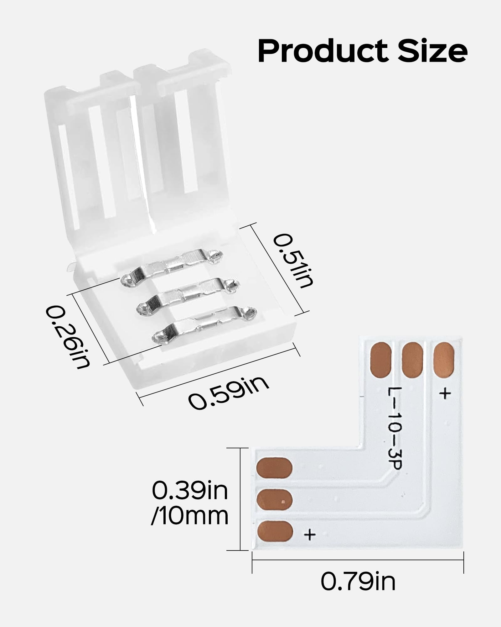 Jackyled 30 Pcs 3-Pin Led Connectors, 10Mm L Shape Led Strip Connectors Unwired Solderless Gapless Adapter Connectors Terminal E