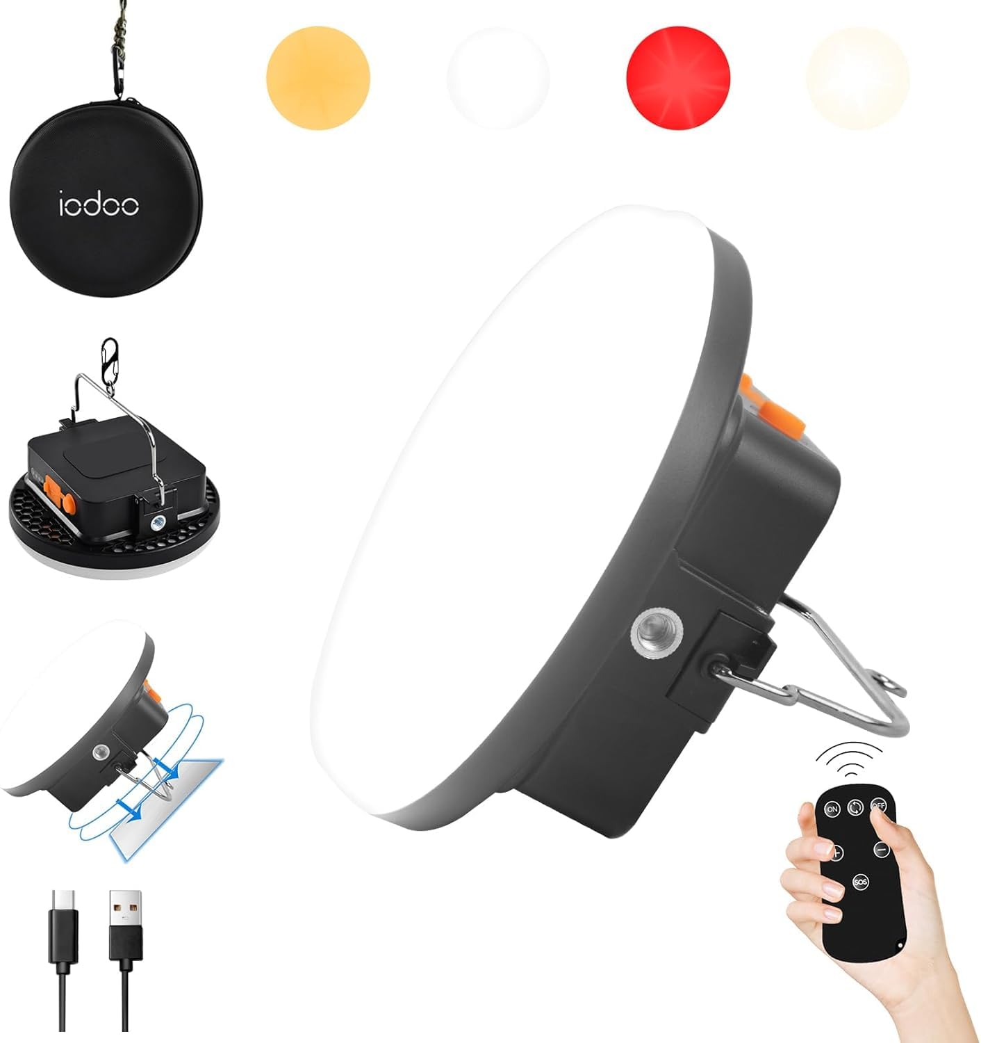 Iodoo 10000Mah 30W Rechargeable Camping Light With Remote 2500Lm 2400/4000/6500K Led Camping Lantern Portable Camping Light Waterproof Tent Light Power Failure Emergency Survival Kits