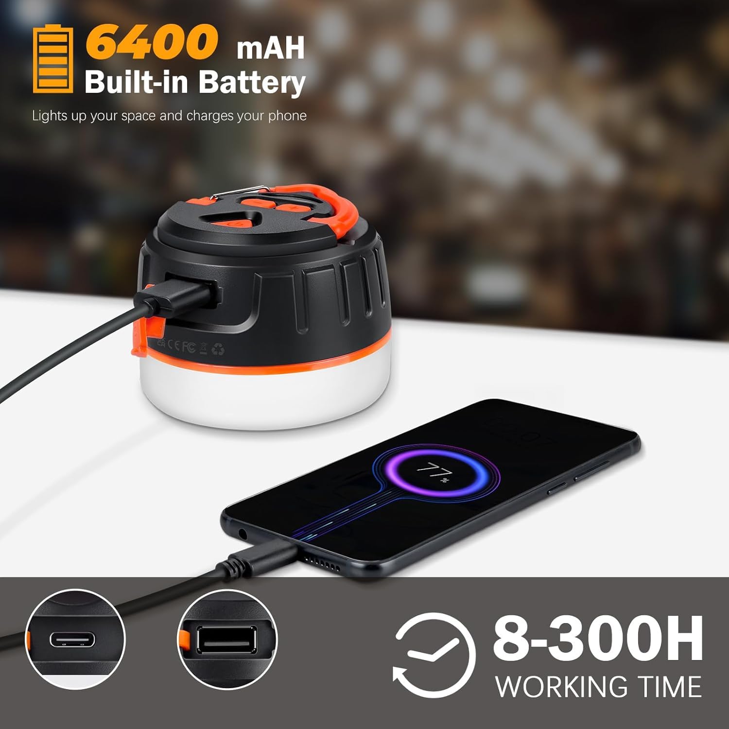 Siivton Camping Lights, LED Rechargeable Lantern with 6400mAh Battery, Ultra Bright Emergency Light for Poweroutage, Hiking, Fis