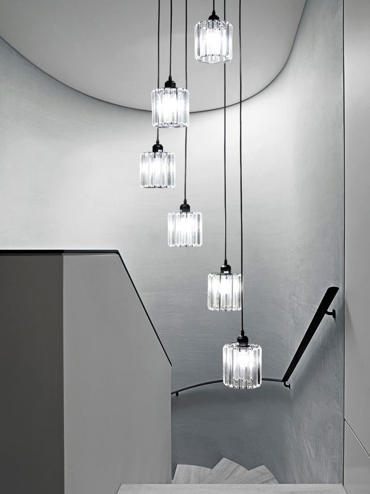 Meimond Modern Crystal Pendant Light - 6 Lights Metal Chandelier, Black, for High Ceilings, Foyer, Living Room, Model LTD-10