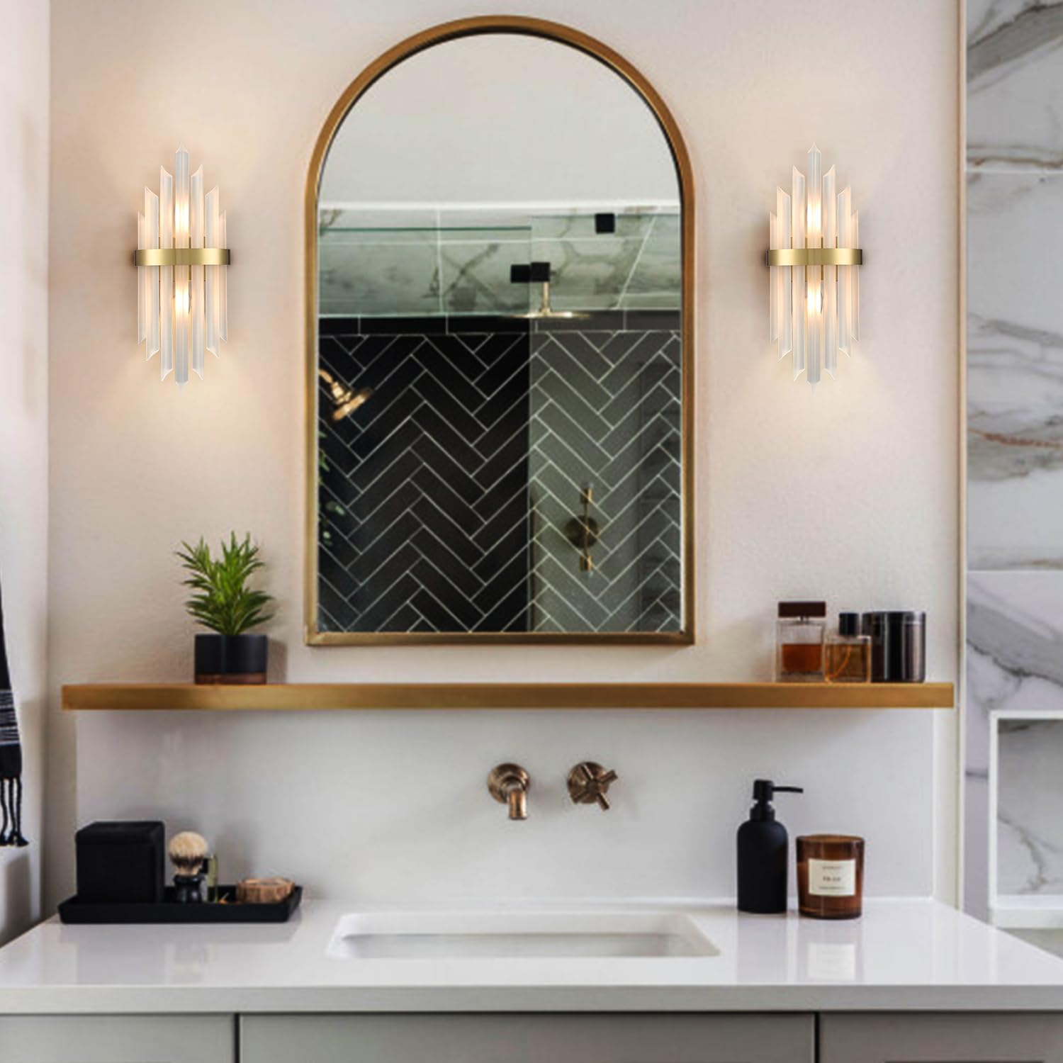 Holkirt Modern Gold Wall Sconces Set Of Two Crystal Wall Sconce 2-Light Wall Light Fixtures For Living Room Bedside Hallway Stai