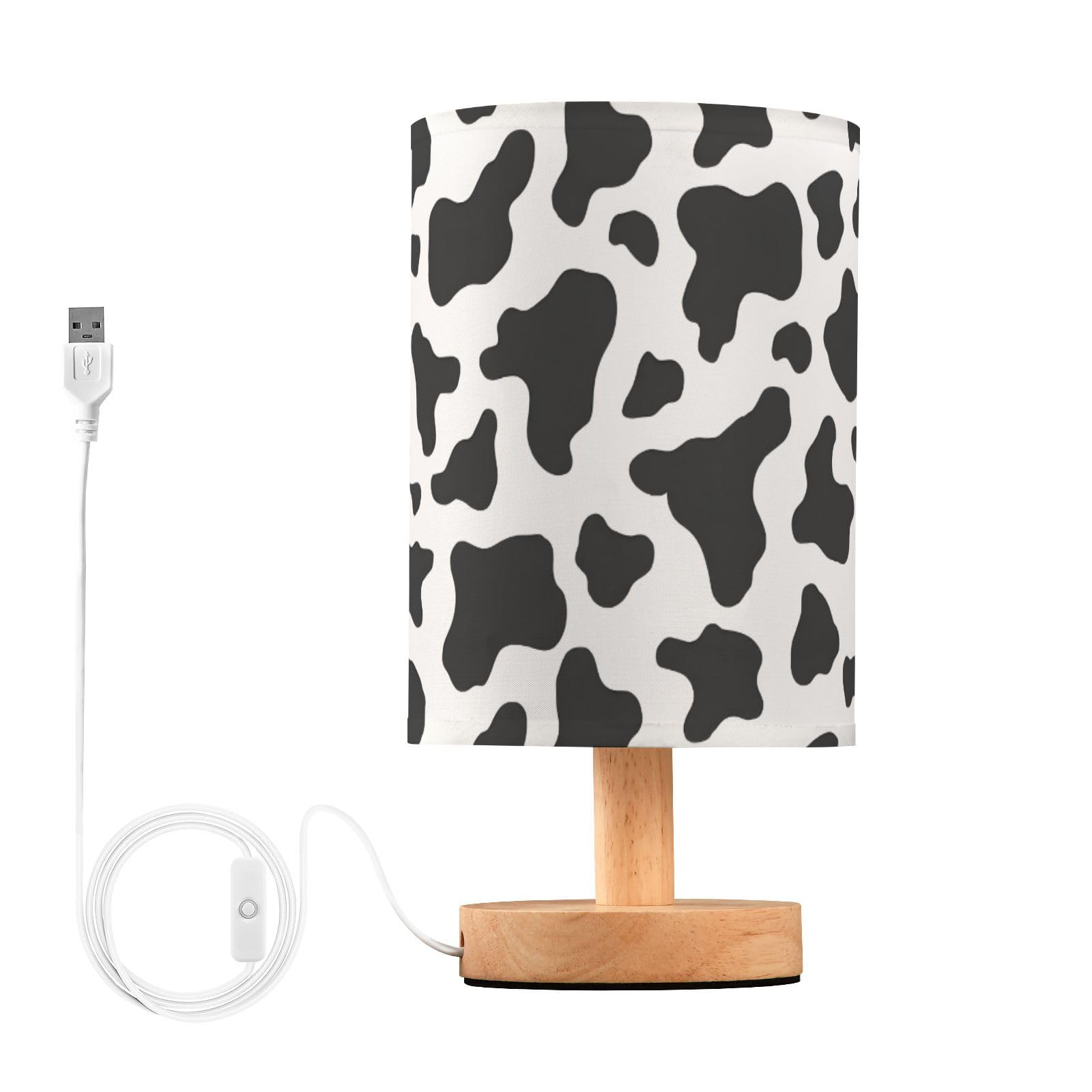 ALAZA Table Lamp with USB Port Bedside Lamp Black White Cow Print Small Nightstand Lamp Desk Lamp for Kids Room Bedroom Office L