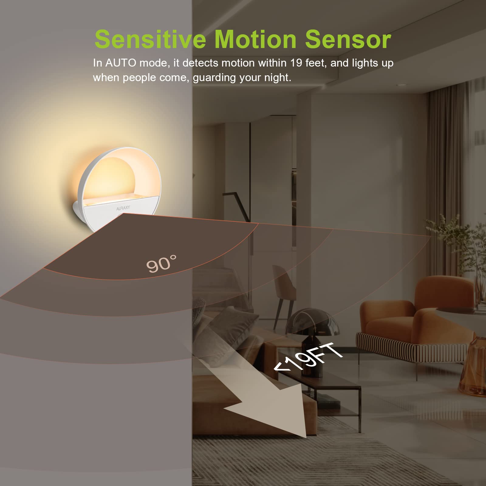 AURAXY Rechargeable Motion Sensor Night Light, LED Warm White, Magnetic, Dusk to Dawn, 6 Pack, Model 752574779065