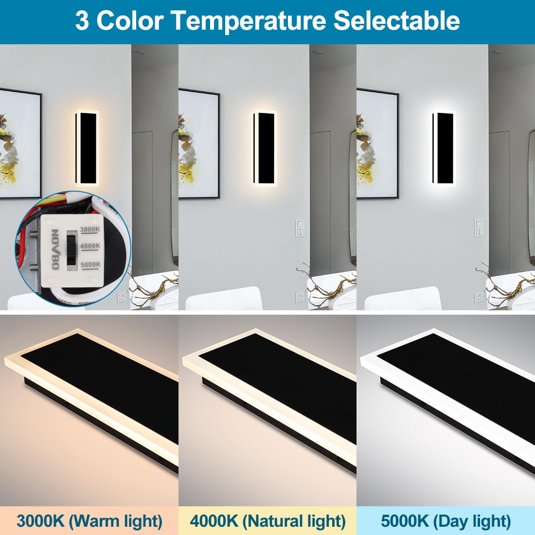 Xbuyee 18Inch Modern Outdoor Wall Light Porch Light Led Long Wall Lighting Fixture Ip65 Waterproof Wall Lamps, Dimmable 18W 1620