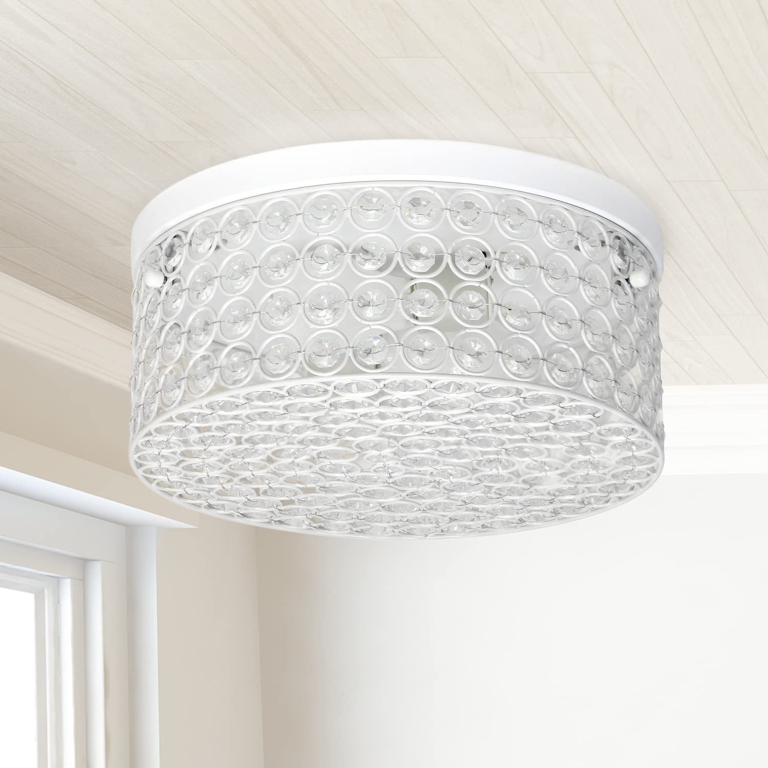 LALIA HOME Glam 2 Light Flush Mount, Glass, 12 Inch, White, Model LHM-2003-WH