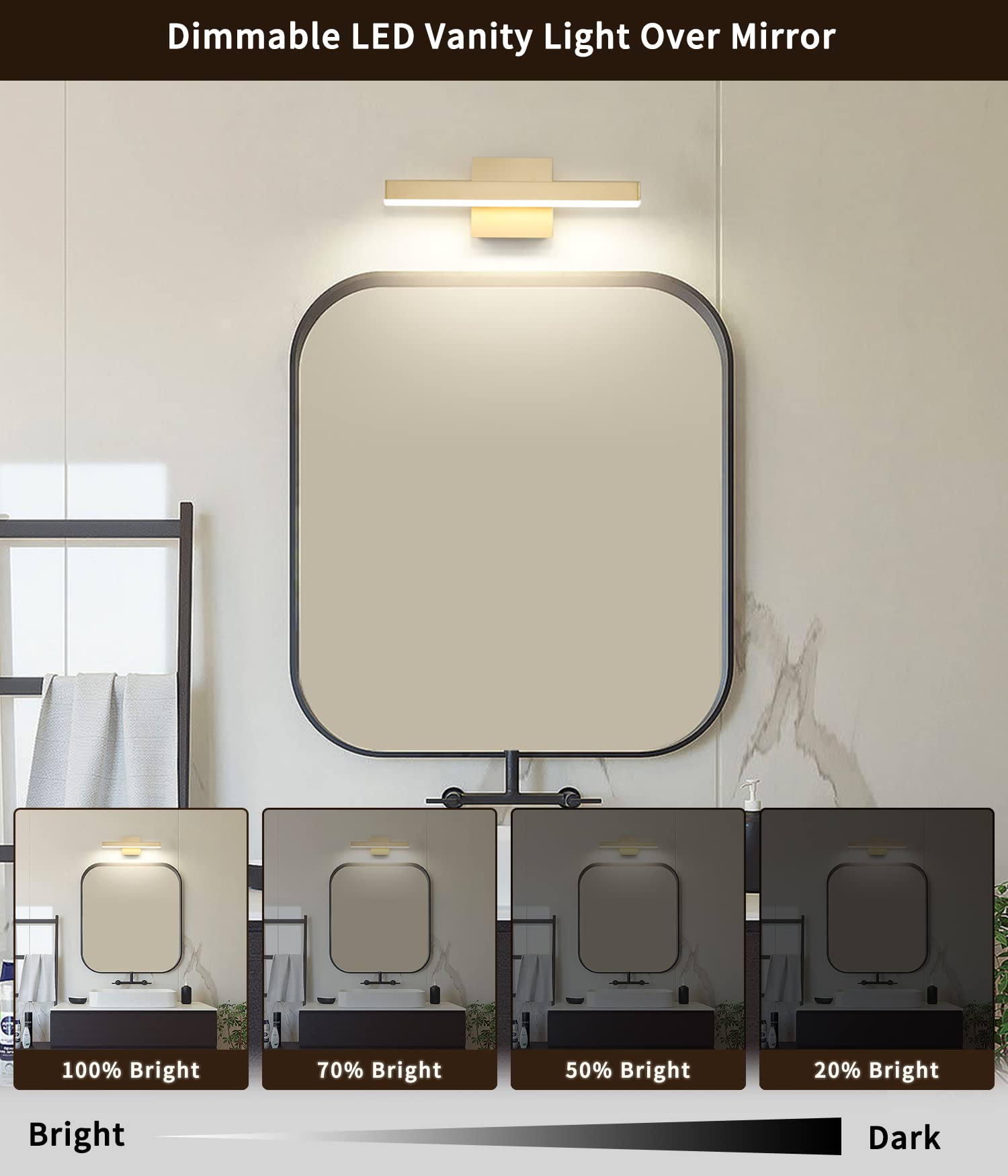 Joossnwell Bathroom Vanity Lights Fixtures Over Mirror Dimmable 5Cct Led Gold Bathroom Light Fixtures Modern Bath Wall Lamps Bar Lighting 15.75 Inch Long 12W