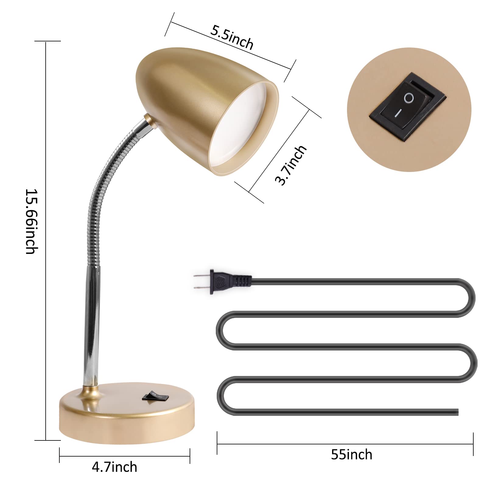 ENERGETIC SMARTER LIGHTING LED Desk Lamp, 3.5W, 240LM, 4000K Cool White, Flexible Gooseneck, Gold, Model MTSL100