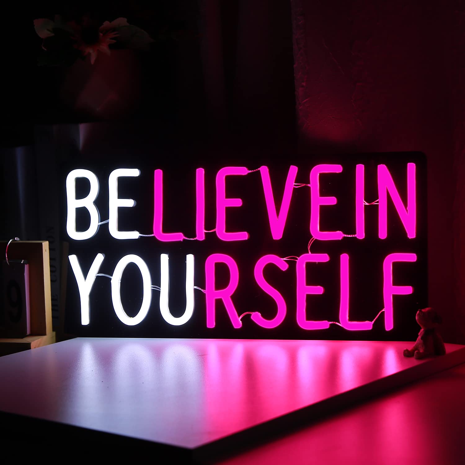 Believe in Yourself Neon Sign USB Powered for Room Decor, LED Neon Light Sign Dimmable for Kids Bedroom Office Bar Wall Art Birthday Gift 16 * 7.5 Inches Pink