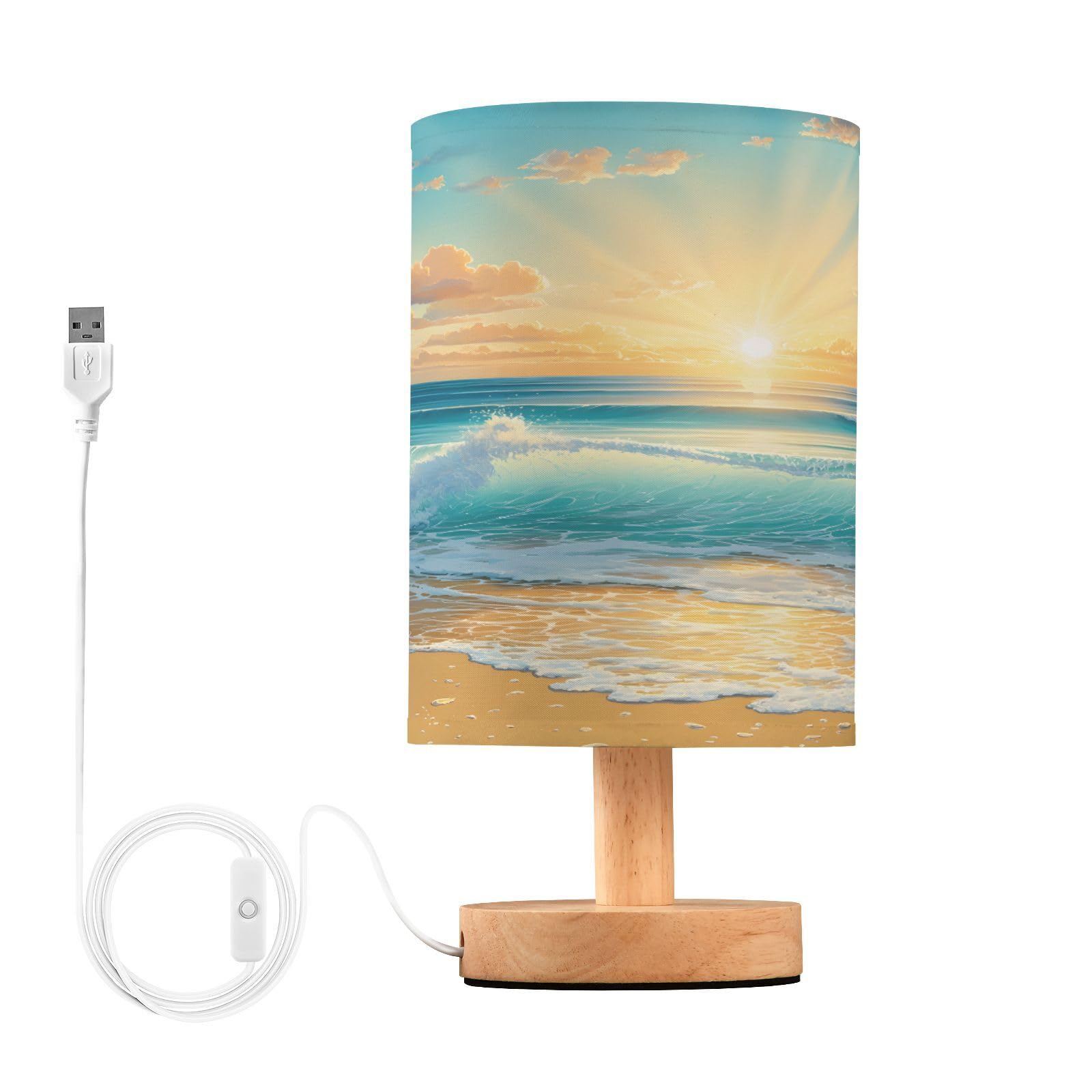 ALAZA Sunrise Beach Blue Sky Table Lamp for Bedroom USB Port Bedside Lamp Small Nightstand Desk Lamp for Girls Boys Kids Room Of