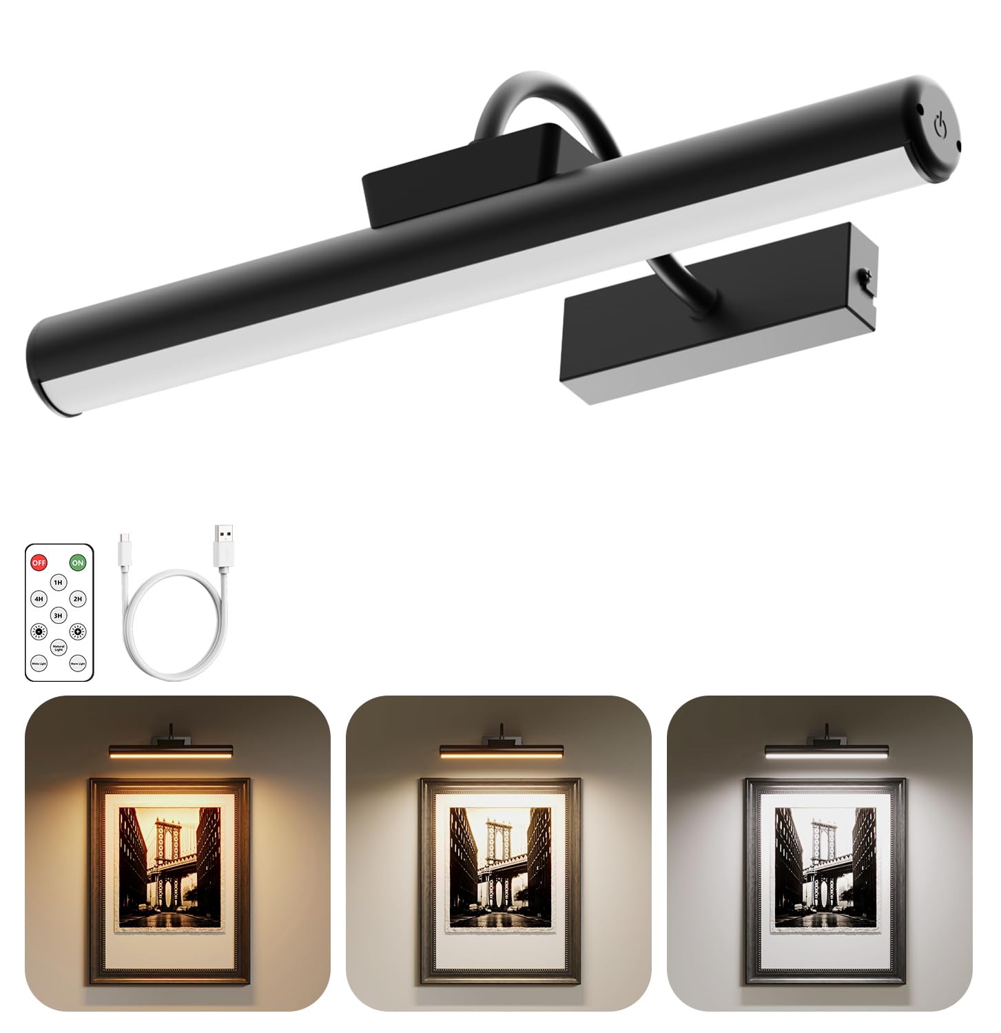 Skairipa Picture Light, Wireless Picture Light with Remote, Battery Operated 5000mAh, 3 Color Modes and Dimmable LED Lights with