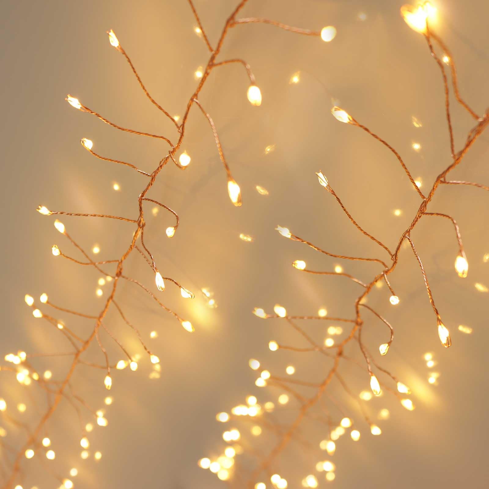 QBIS 240 LED Christmas Cluster Lights  10ft Warm White Fairy Lights on Copper Wire  Plug in  Christmas Tree Lighting  FireSpliter Light String Indoor Outdoor use  Window  Fireplace  Stair Decoration