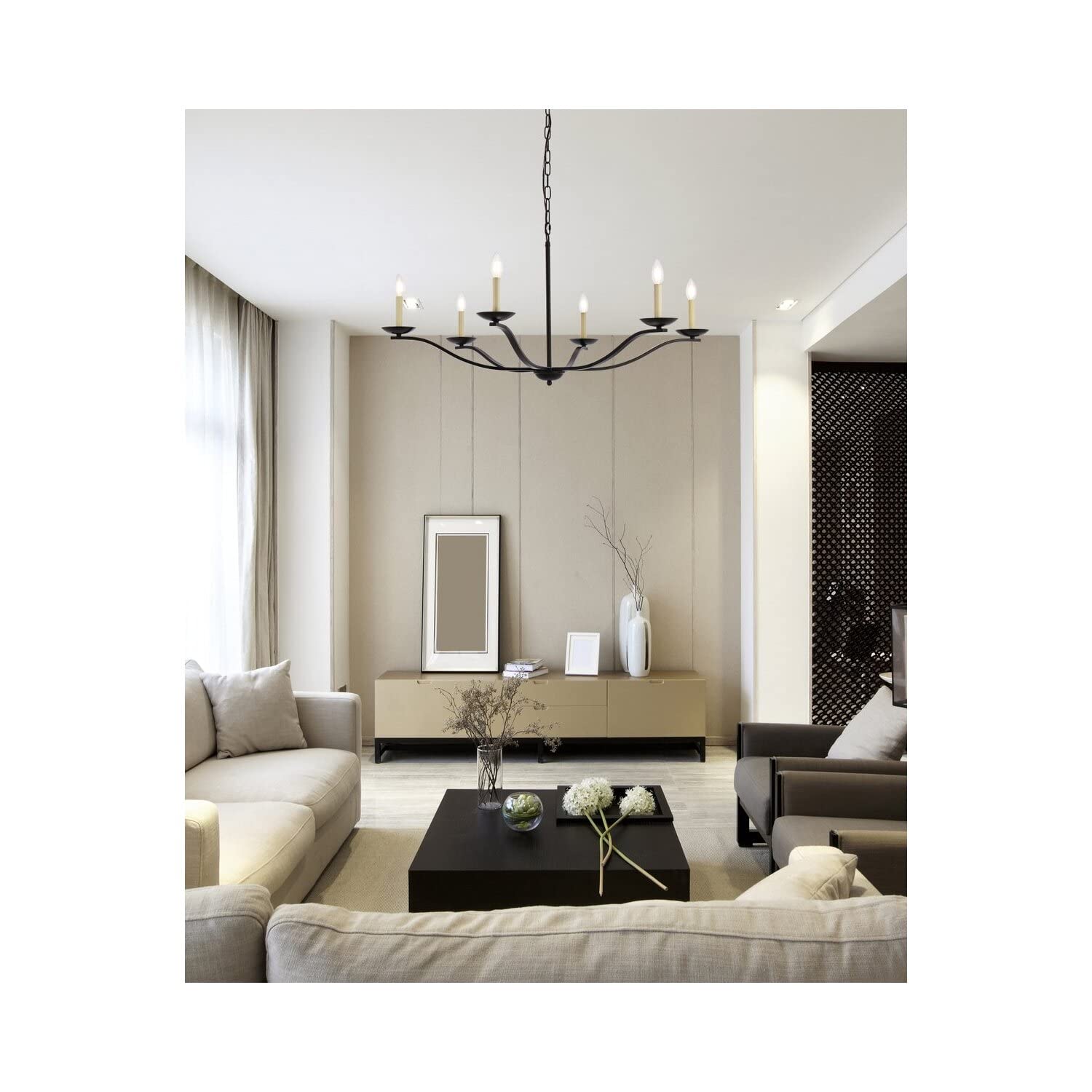 Living District Trey 6-Light Mid-Century Metal Pendant in Black Finish