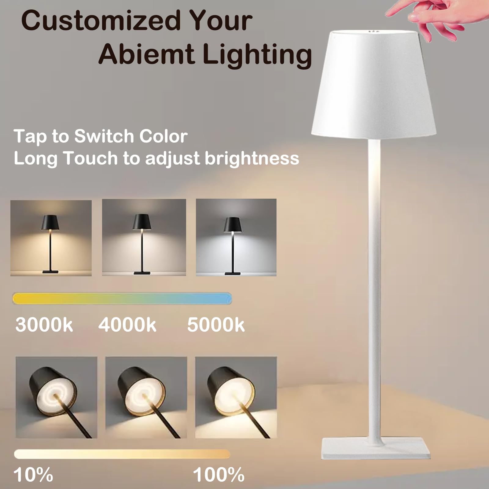 White Rechargeable Table Lamp Set Of 2 Cordless Desk Lamp Small Led Outdoor Table Lamp For Restaurant Dining Table Top Tabletop Lighting Lampara De Mesa Recargable Touch Lamp Wireless Table Lamp