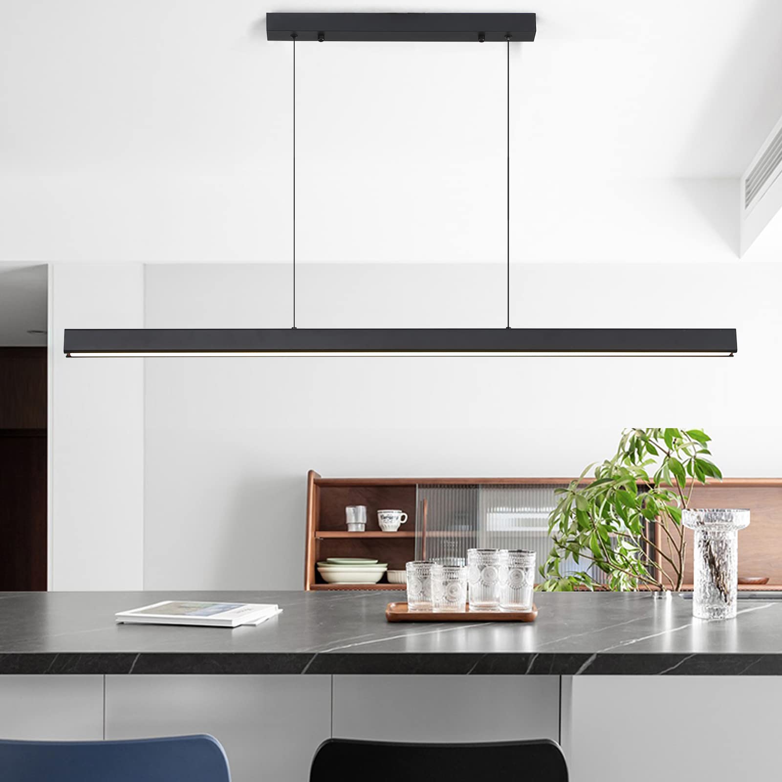 47'' LED Linear Pendant Light Fixtures, 25W Dimmable Pool Table Light with Remote, Modern Island Lights for Kitchen Dining Room 