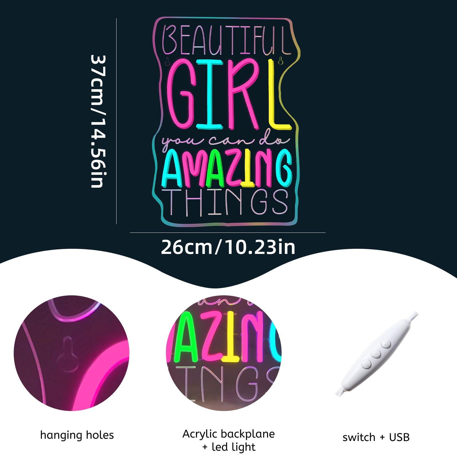 Wlhope Beautiful Girl You Can Do Amazing Things Neon Signs For Wall Decor Led Lights Decorations For Home Bedroom Birthday Party Best Gift For For Teen Girl
