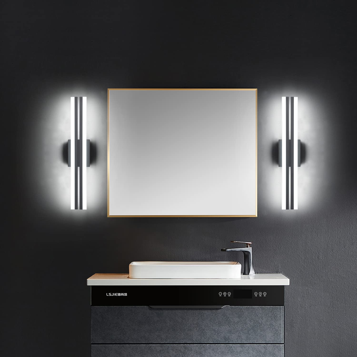 PRESDE 24" LED Bathroom Light Fixture - Modern Black Dimmable Vanity Light, Cold White 6000K, Model VES674