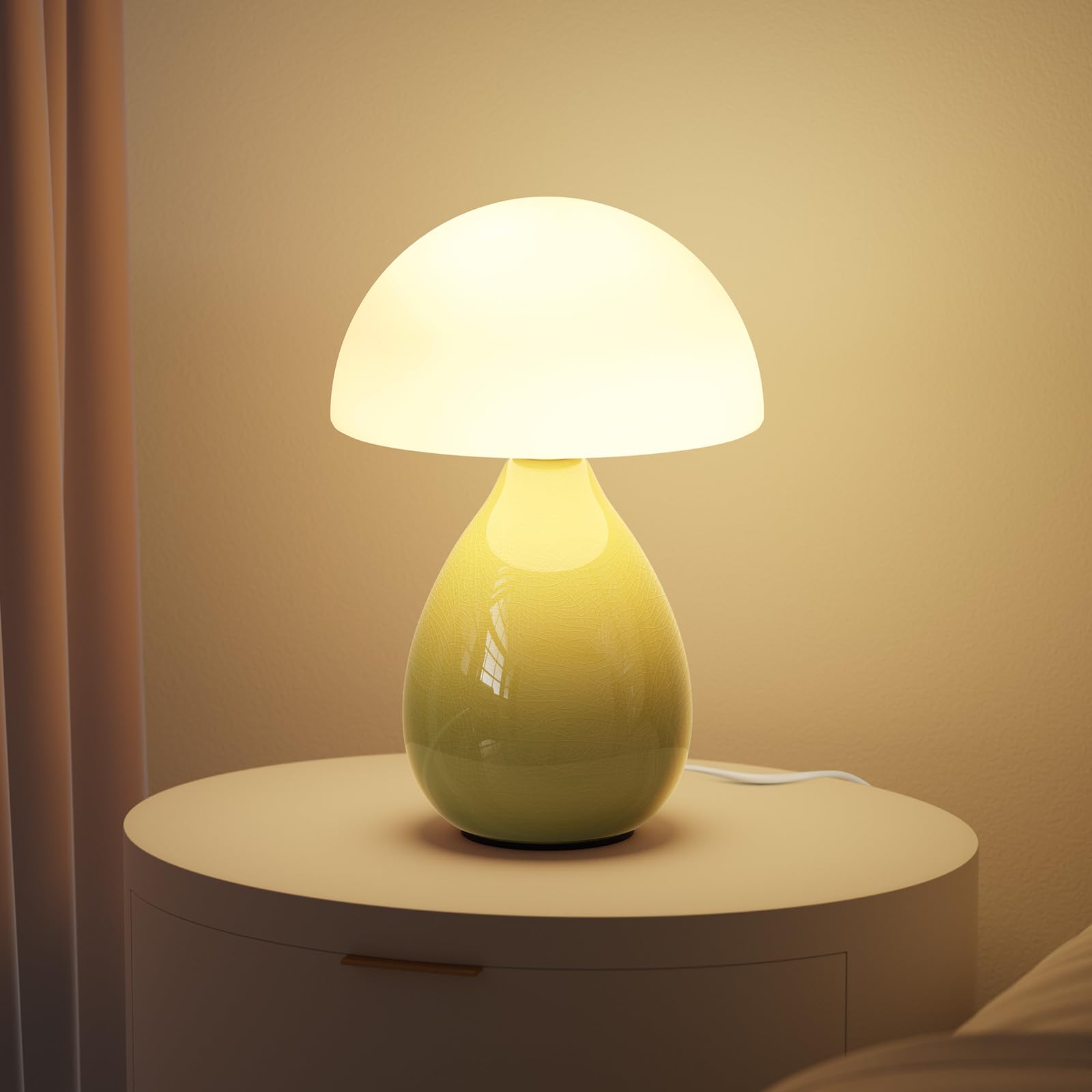 Mushroom Lamp  Vintage Small Table Lamp For Bedroom  Ice   Ceramic Led Night Light For Kids  Mid Century Modern Bedside Lamp For Nightstand  Living Room  Home Decor Gift Ideas For Women  Yellow