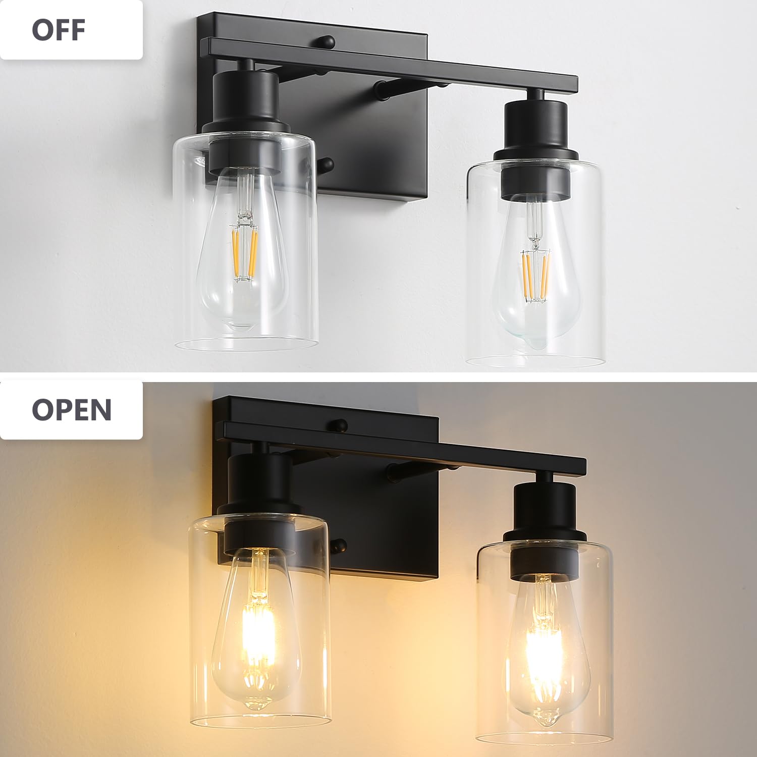 Jodauirt 2-Lights Wall Lighting Matte Black Bathroom Vanity Light Fixtures,Vintage E26 Base Wall Sconces With Clear Glass Shades, Farmhouse Modern Wall Lighting ?For Hallway,Bedroom,Living Room