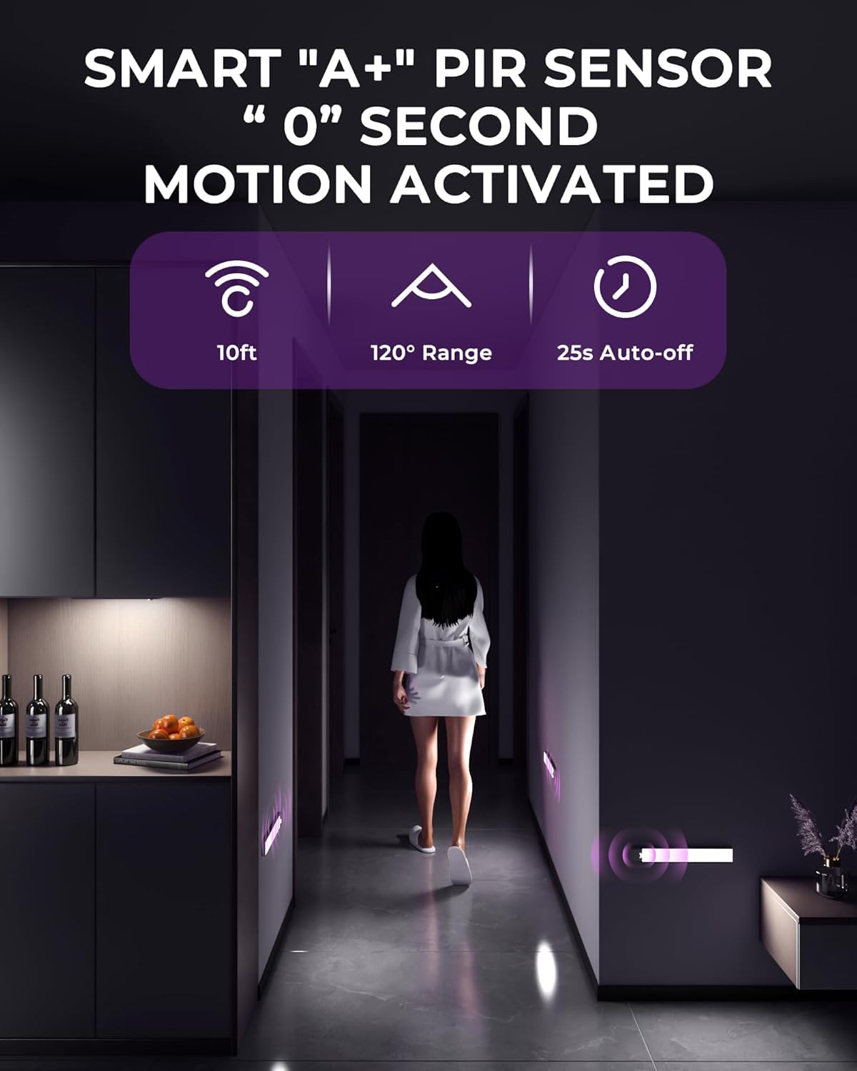 ASOKO Under Cabinet Lights Motion Sensor LED 3 Pack 9.8 inch Wireless Plastic Silver-White Light Model MONI-S
