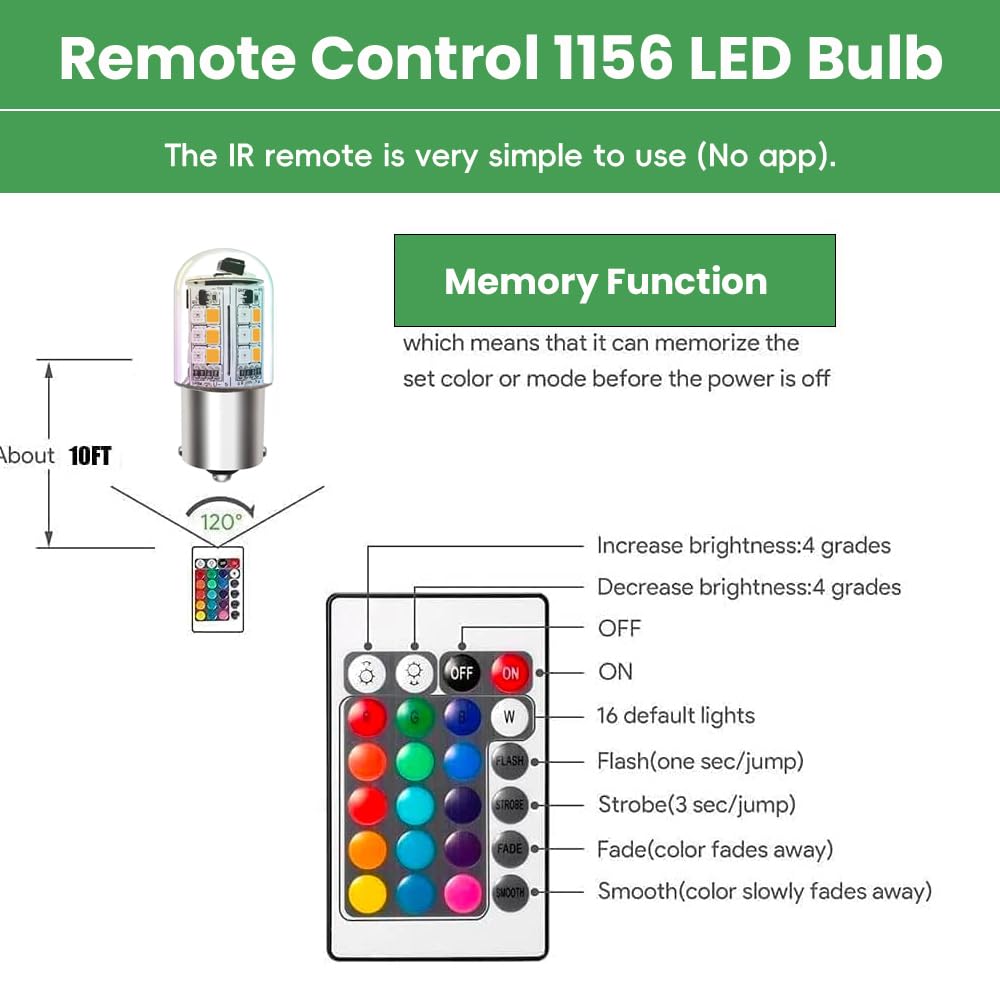 Makergroup 12V RGB BA15S LED Bulbs 6-Pack - Multi-Colored, Dimmable, Weatherproof, 1141/1156 Model for Outdoor/RV Lighting