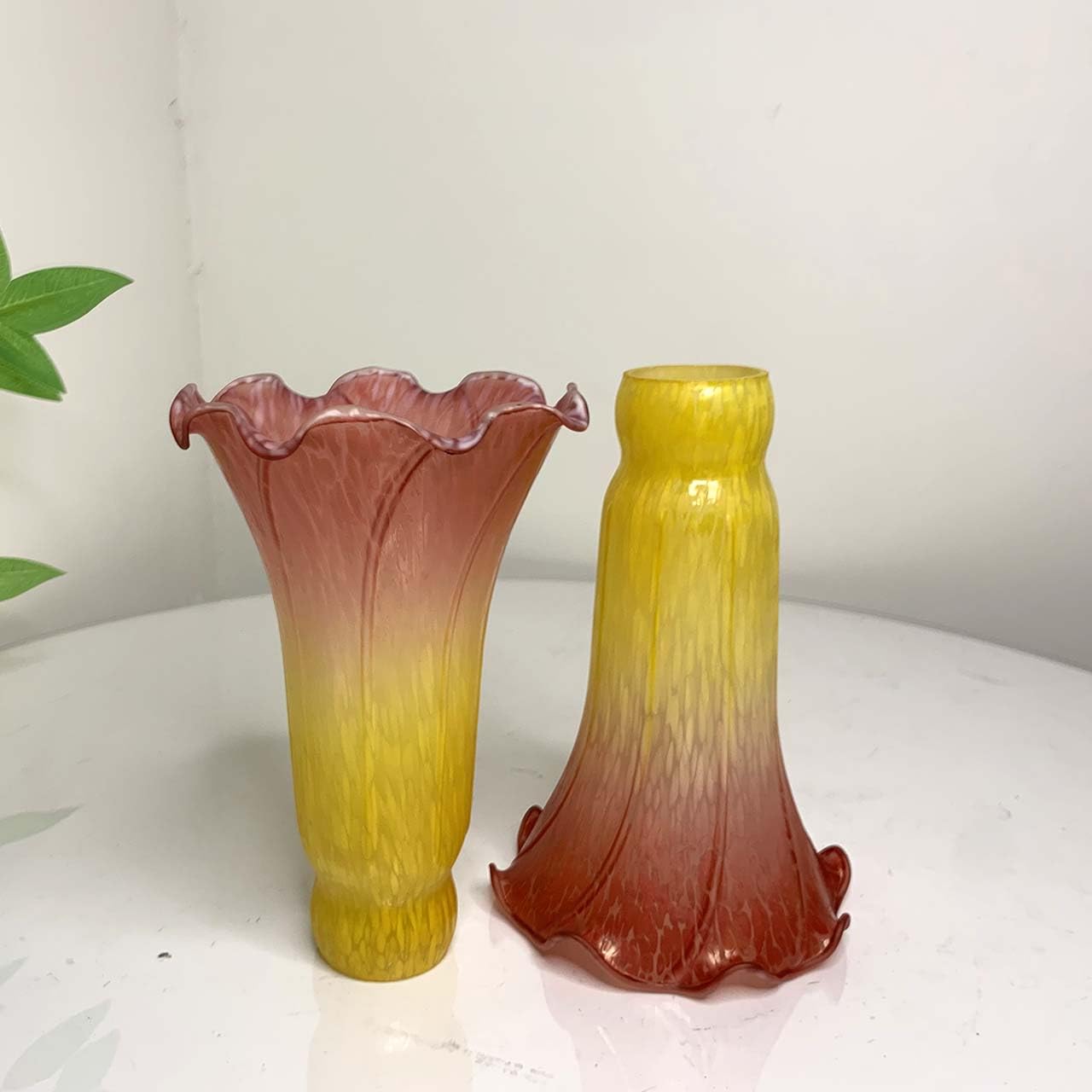 Bieye Ls16 Lily Flower Blown Glass Lampshade (Yellow Light Red, Opening I.D. 1.26'' X O.D. 1.5'')