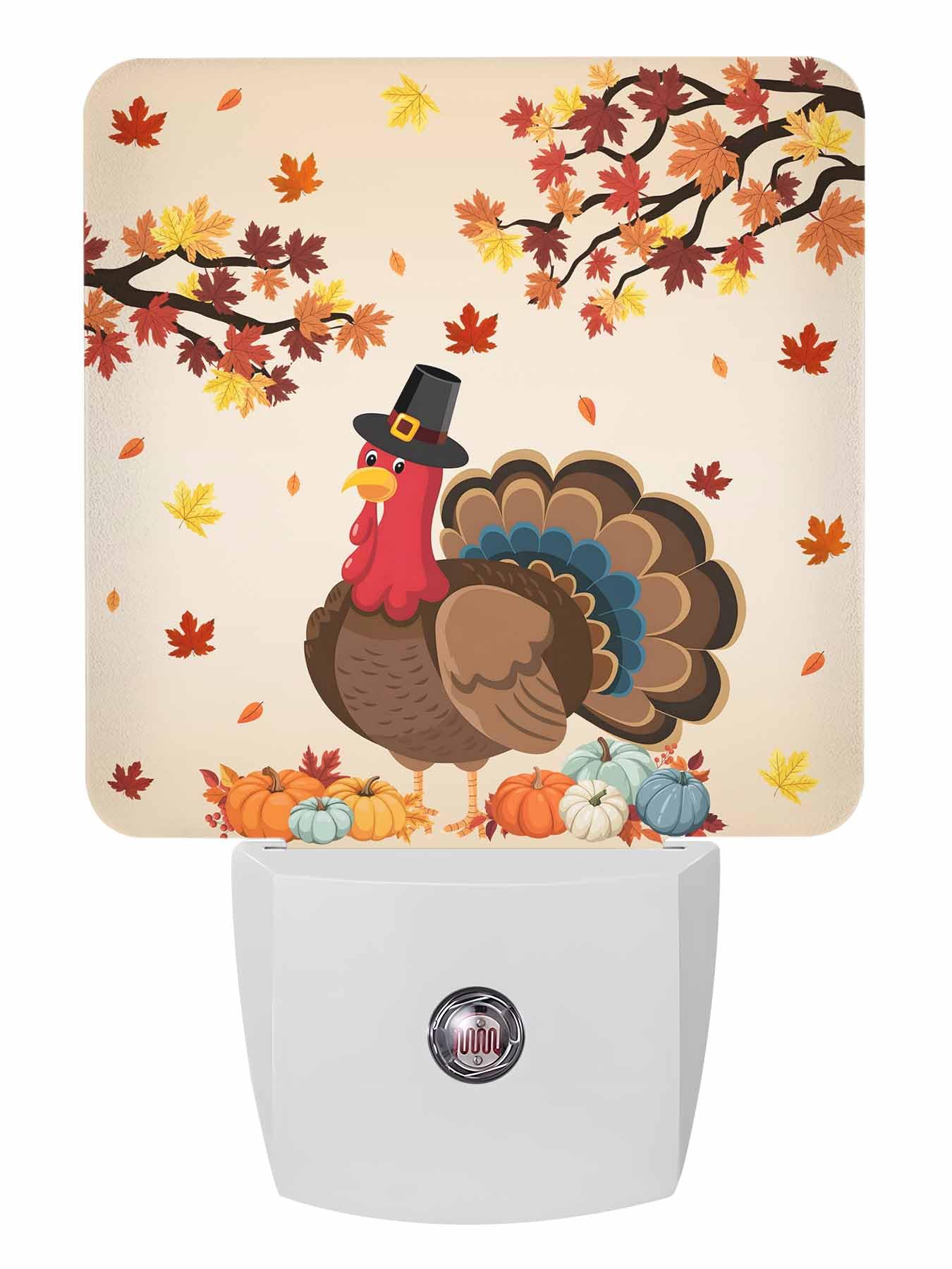 Fall Night Lights Auto Sensor Harvest Pumpkin Turkey Plug-in LED Nightlights Dusk to Dawn for Living Room, Bedroom, Bathroom, Ki