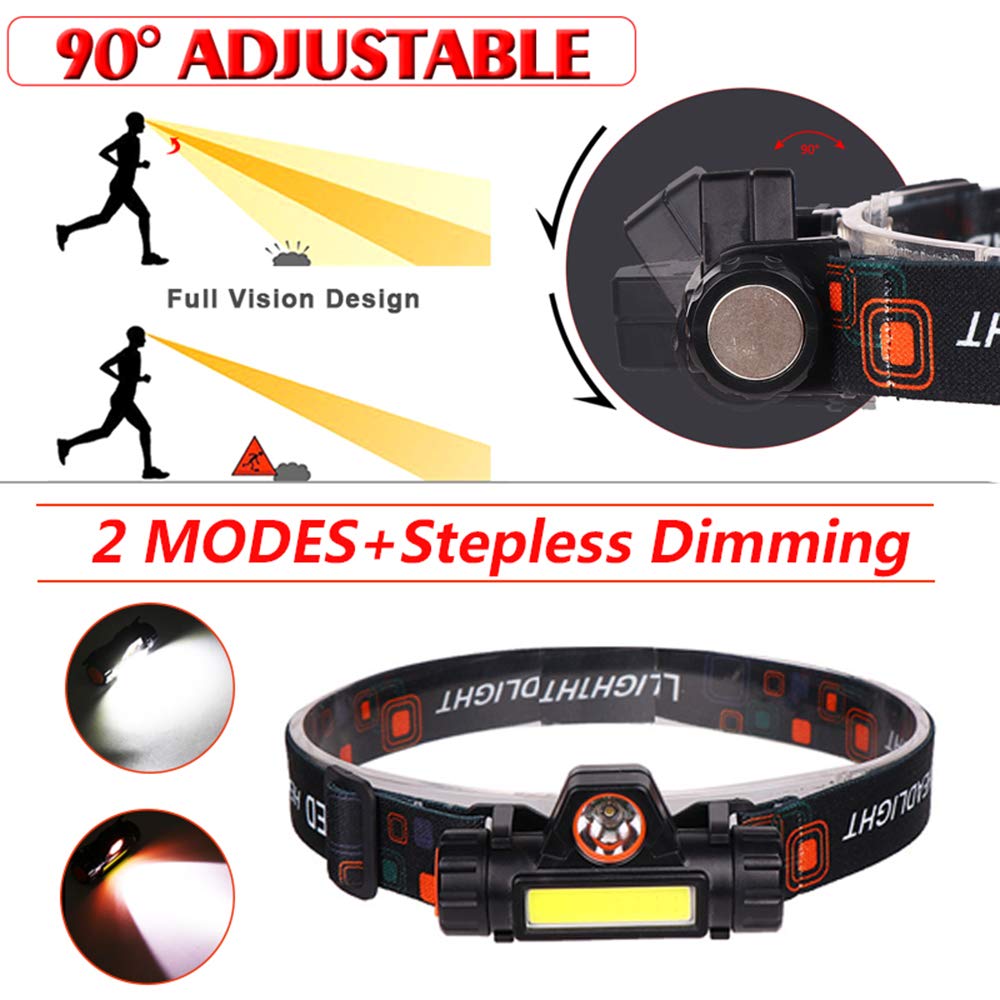 Headlamp, 2 Pack Super Bright Zoomable Headlight, USB Rechargeable 2000 Lumens Waterproof Headlight, Lightweight Flashlight, 2 M