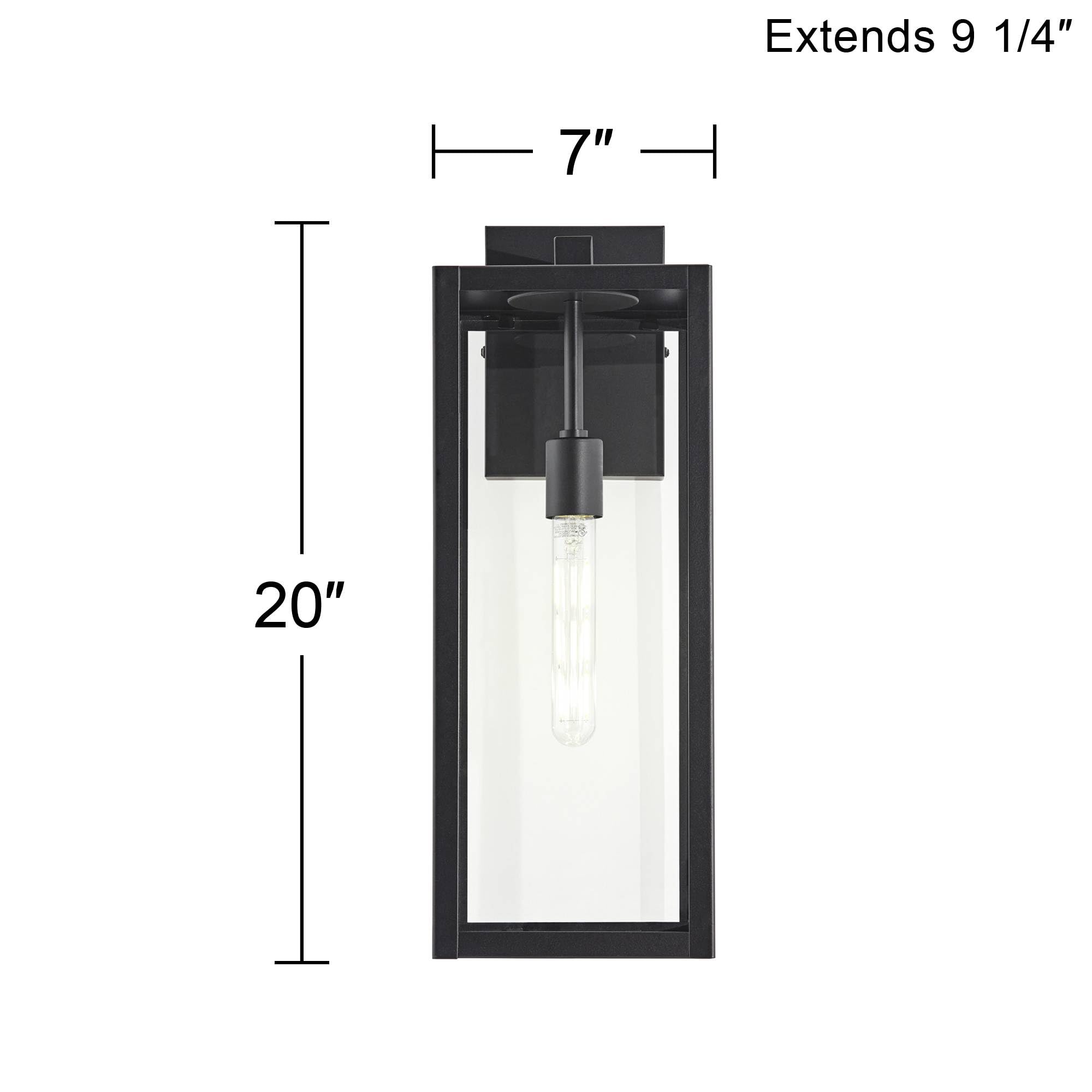 John Timberland Outdoor Wall Light Fixtures Set of 2, Black Metal, 20in Clear Glass Panels, Rectangular Box Frame