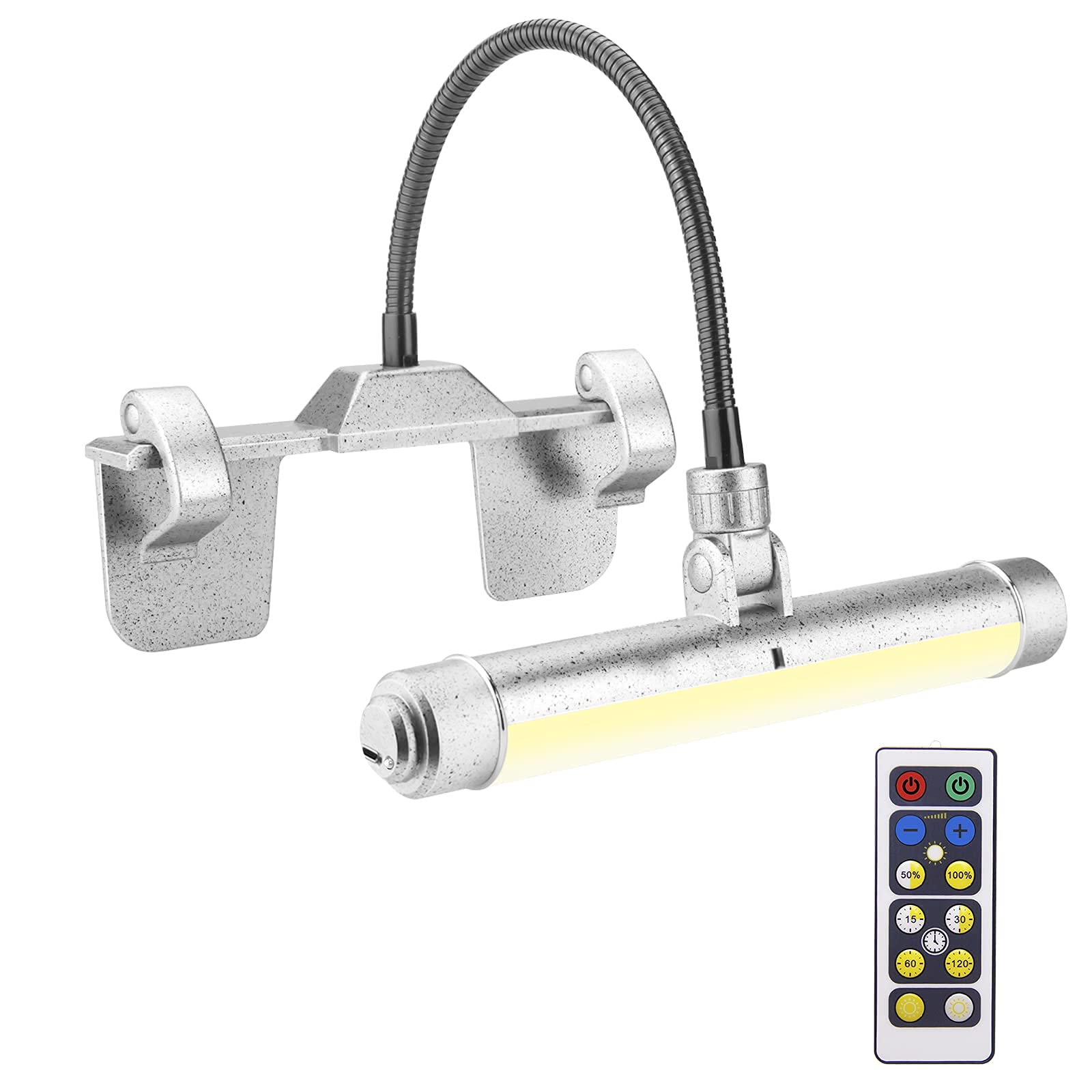 Hongut Rechargeable Picture Light With Remote, 28 Leds, 360° Flexible Neck, Clip-On Design, Silver