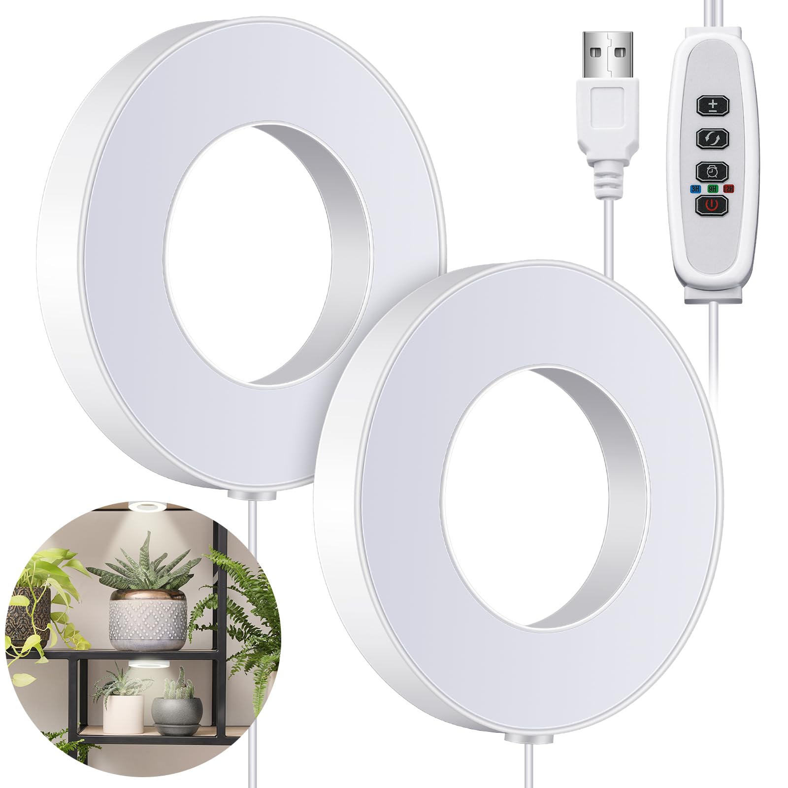 Tujoe Dual Head Ceiling Led Grow Lights For Indoor Plants 96 Led Full Spectrum Led Plant Light 5V Safe Voltage Plant Lamp With 4/8/12H Auto Switch 4 Dimmable Brightness Levels Ideal For Small Plants