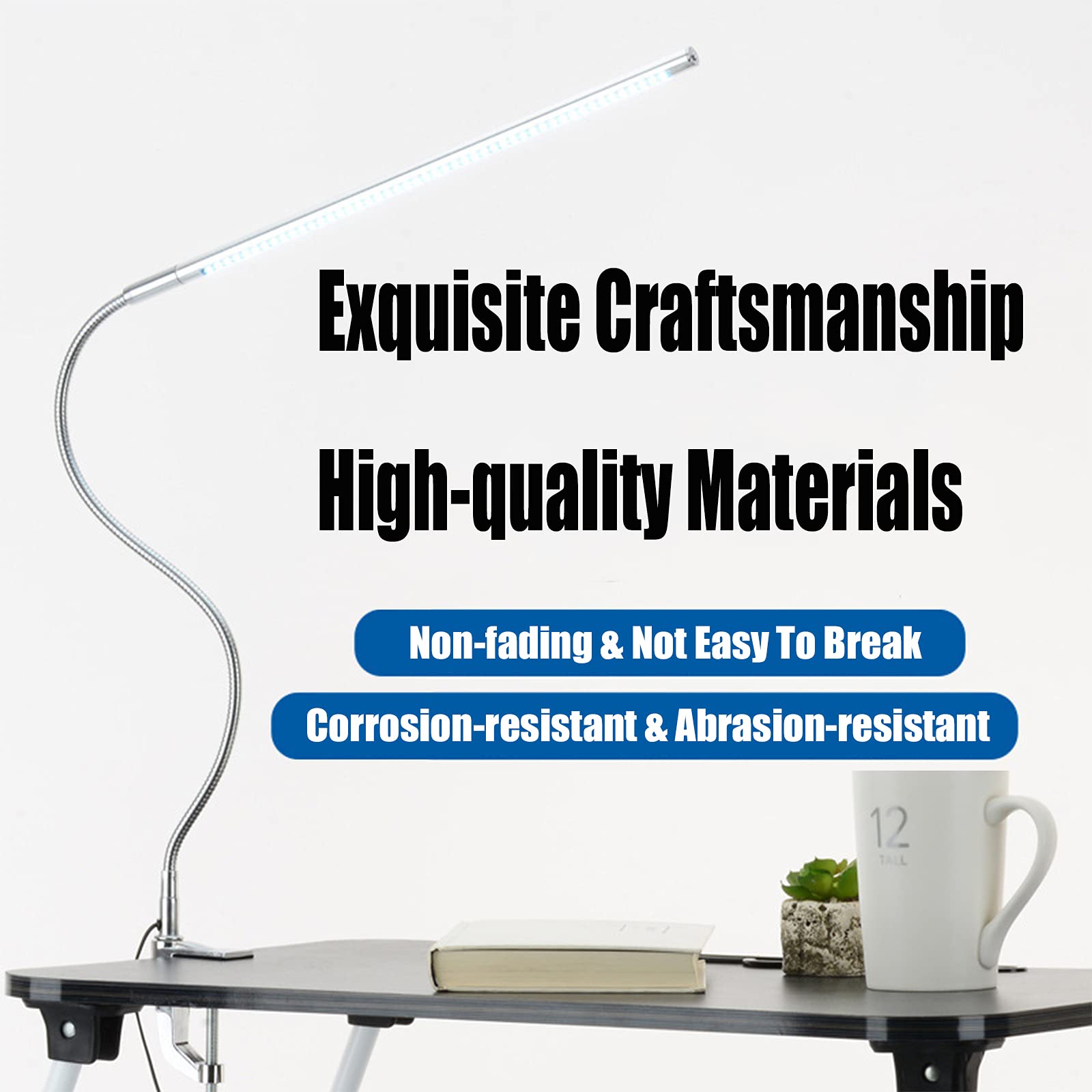 Brokimis Usb Led Desk Lamp With Clamp, 8W Gooseneck Light For Reading, Manicure, Tattoo