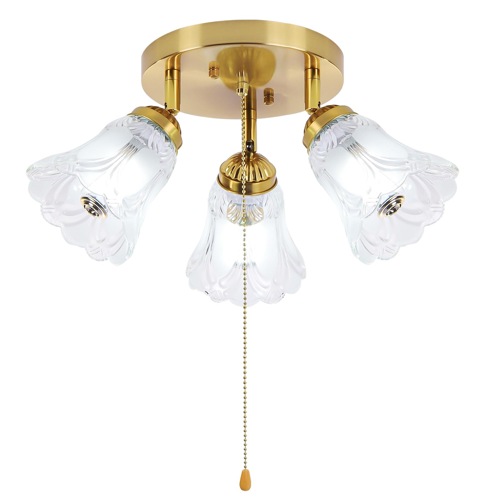 SHENGQINGTOP 3-Light Flush Mount Ceiling Light with Pull Chain Clear and Frosted Glass Low Profile Lighting Fixtures for Kitchen